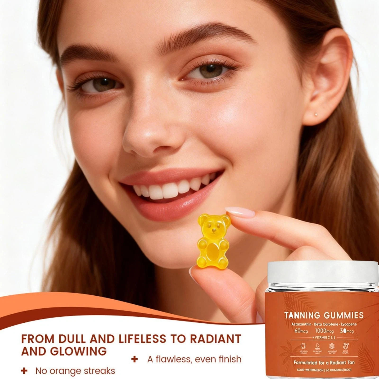 Savanna Skin Tanning Gummies, with Vitamin C & E, Astaxanthin, Beta Carotene & L