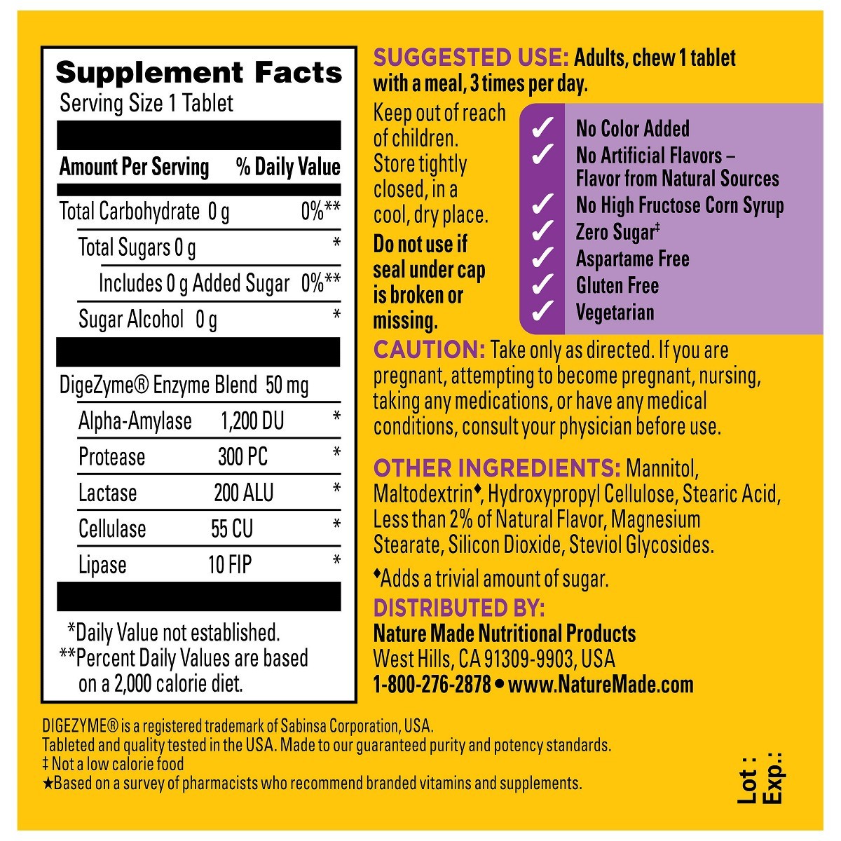 Nature Made Digestive Enzymes for Women and Men, 5-in-1 Blend Chewable – 90ct