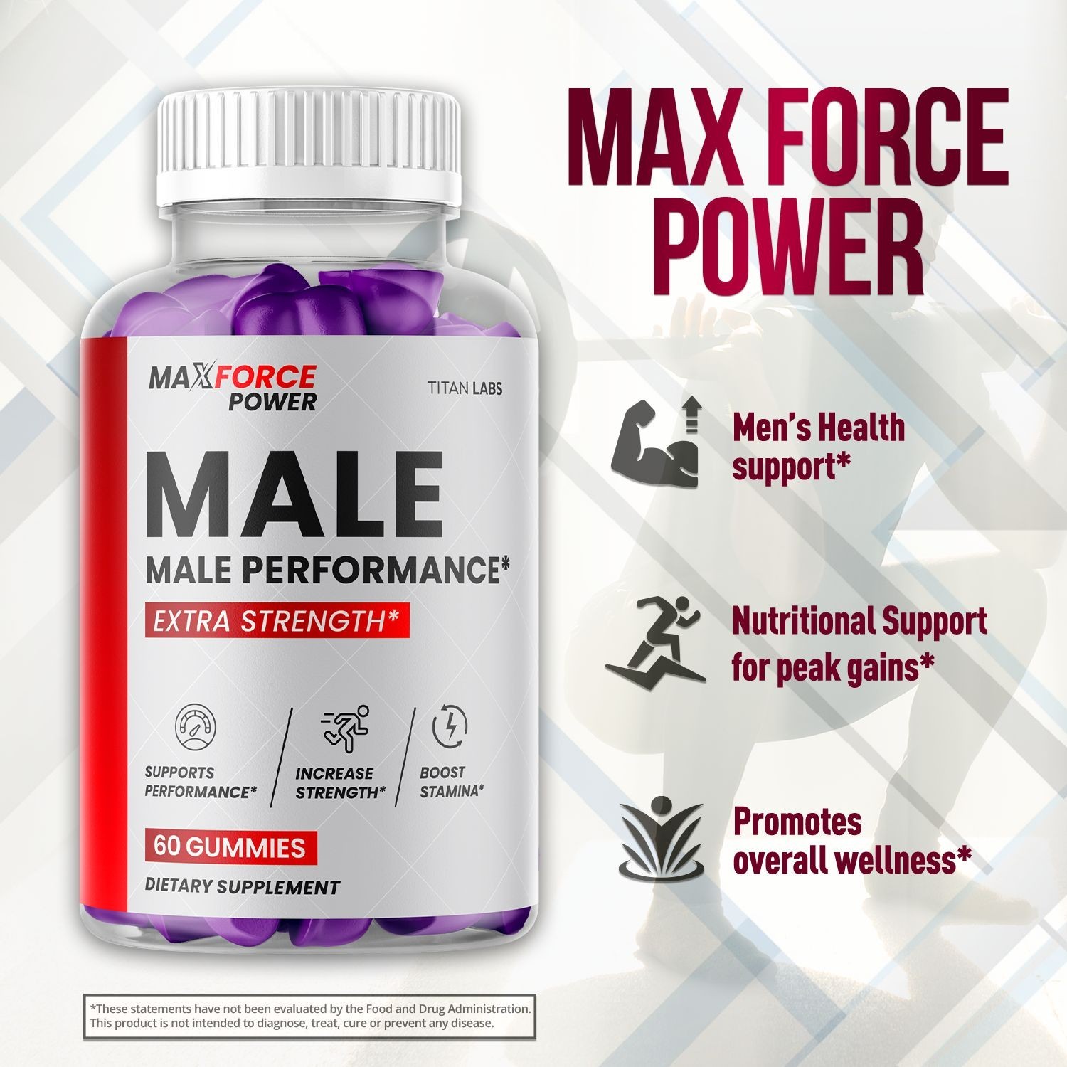 (1 Pack) Max Force Power Male Gummies Advanced Support Supplement 60 Gummies