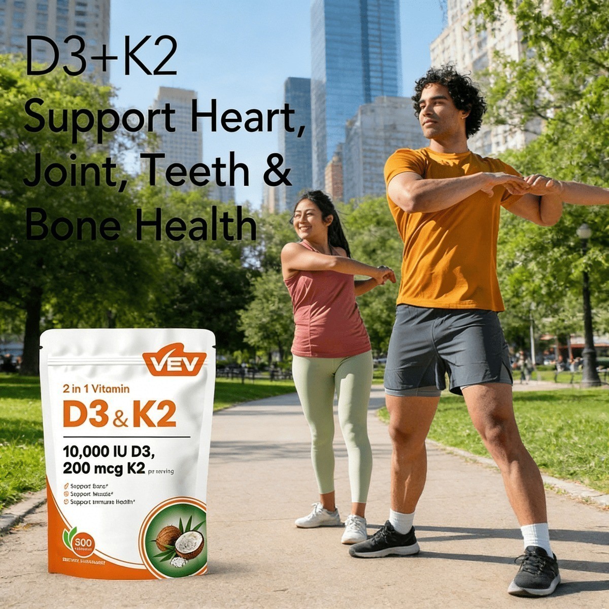 NEW VEV 2-in-1 Vitamin D3 + K2 Supplement with Virgin Coconut Oil
