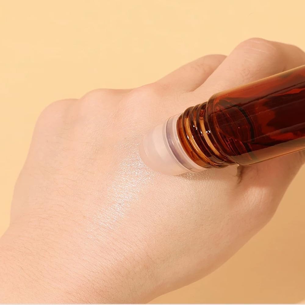 2 Pack 50ml Amber Glass Roll On Bottles Refillable Rollerball for Oils Perfume