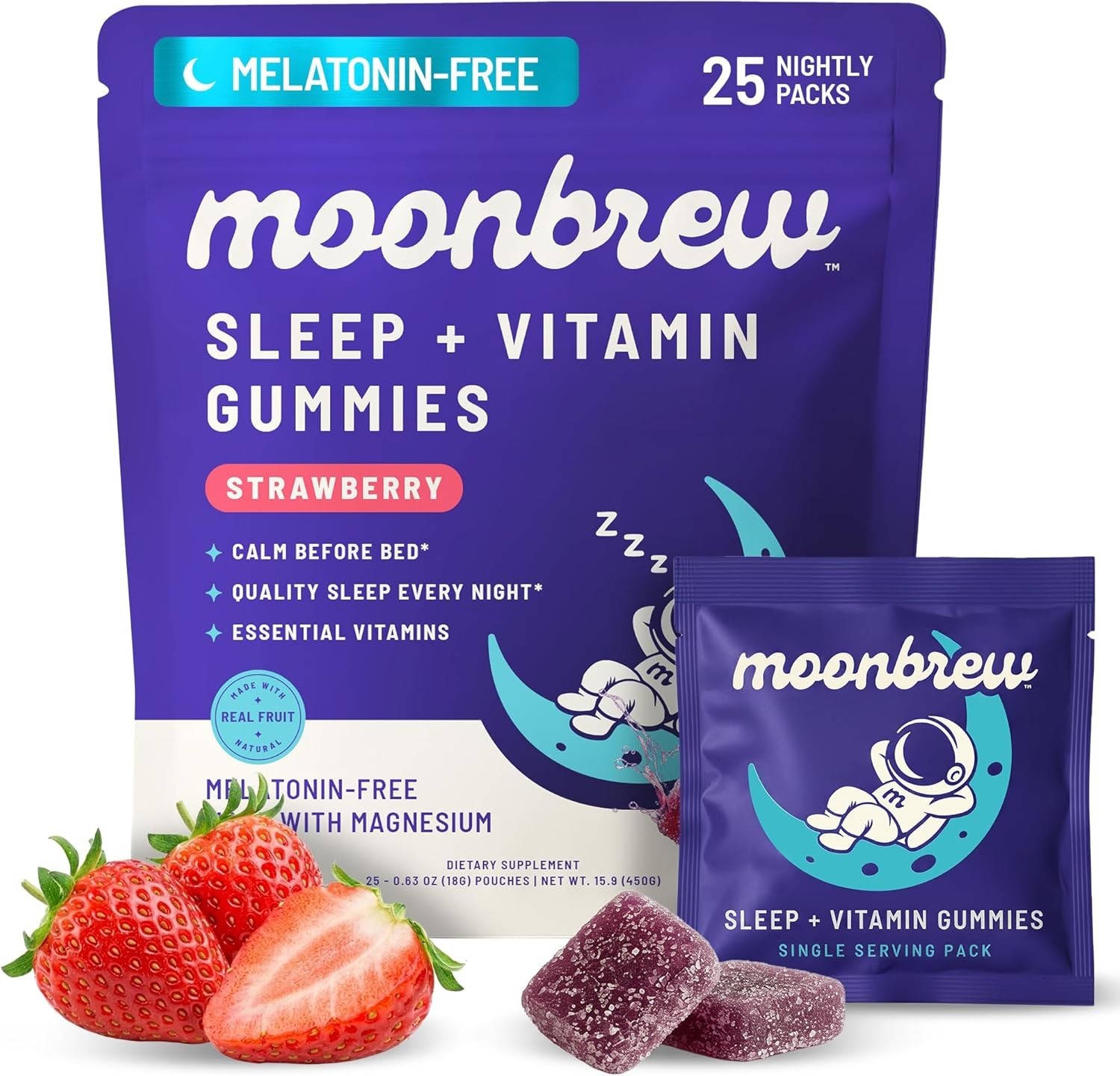 Moonbrew Sleep + Vitamin Gummies 25 Nightly Packs Strawberry