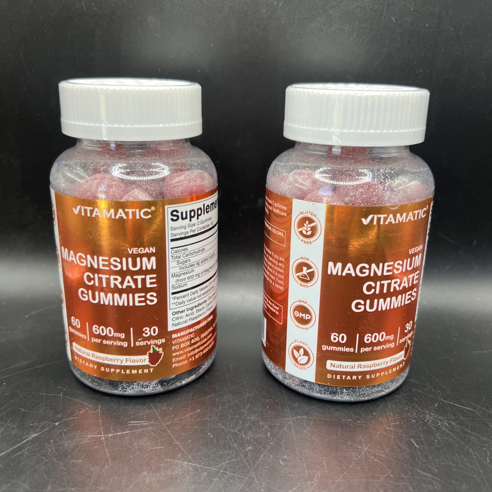 Lot Of 2 Vitamatic Magnesium Citrate Gummies 600mg per Serving 60 Vegan Gummies