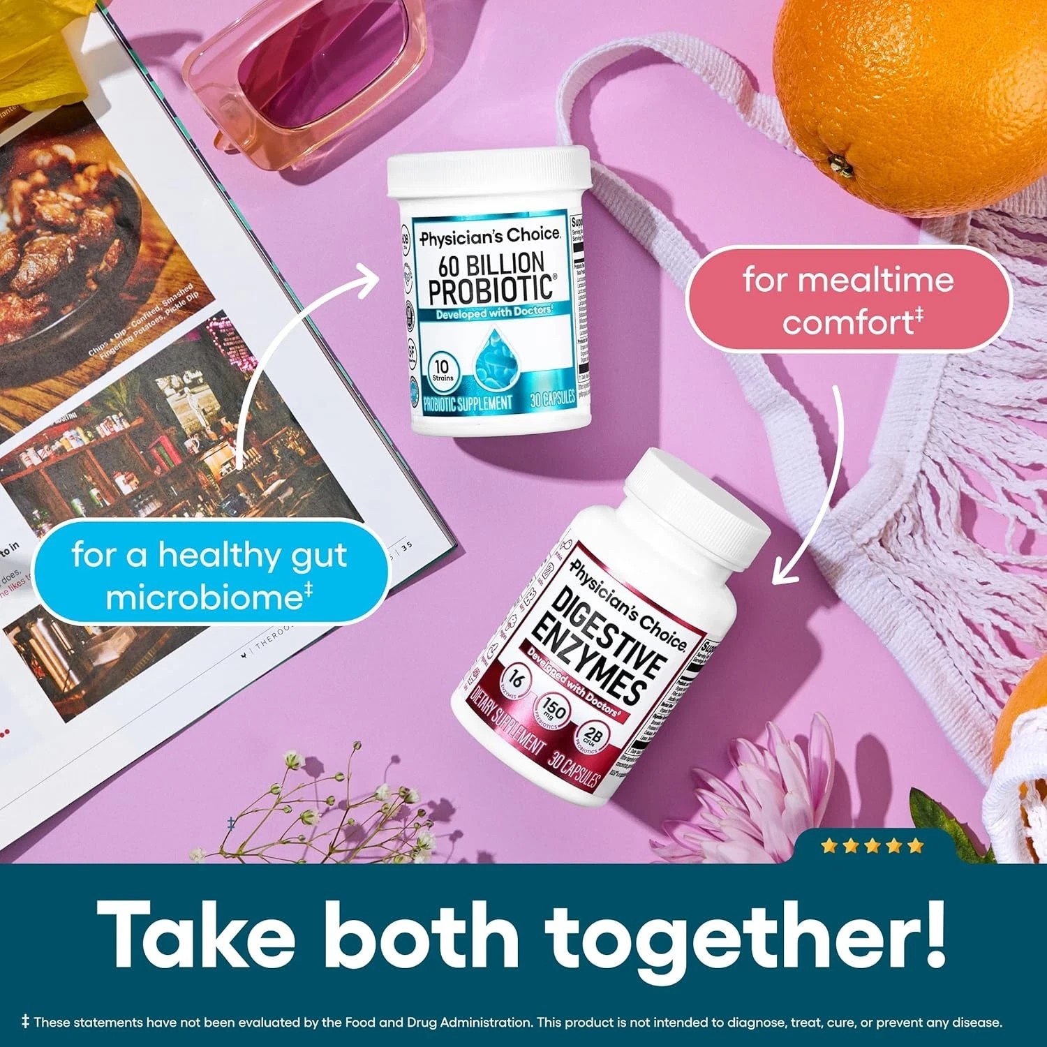 2 BOTTLES- Physician’s Choice 60 Billion Probiotic Dietary Supplement-30Capsules