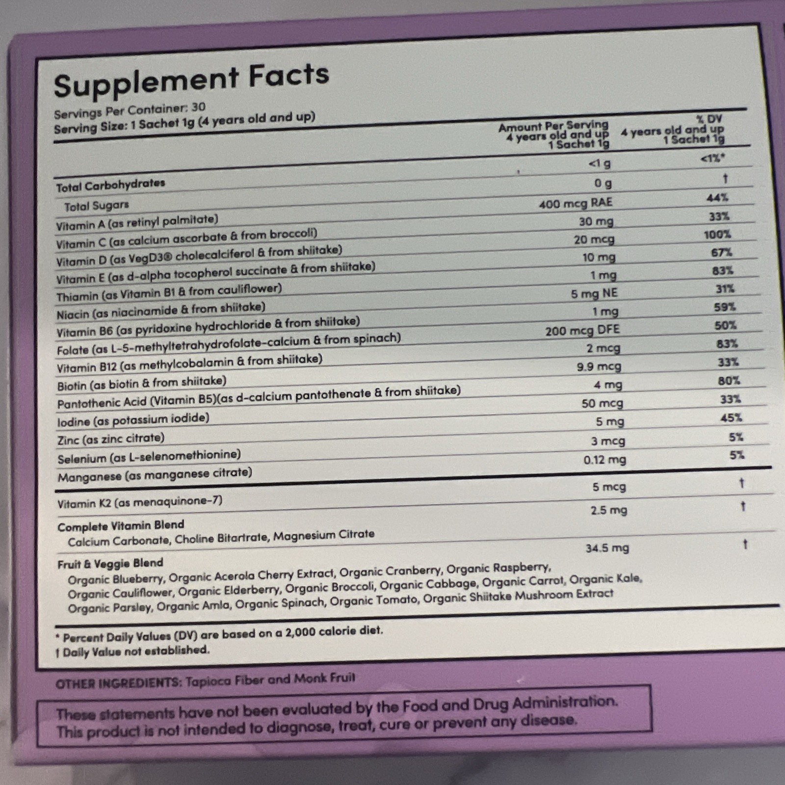 Ellaola Kids’ Unflavored Multivitamin 30 Satchels NIB NEW $50 Same Day Shipping
