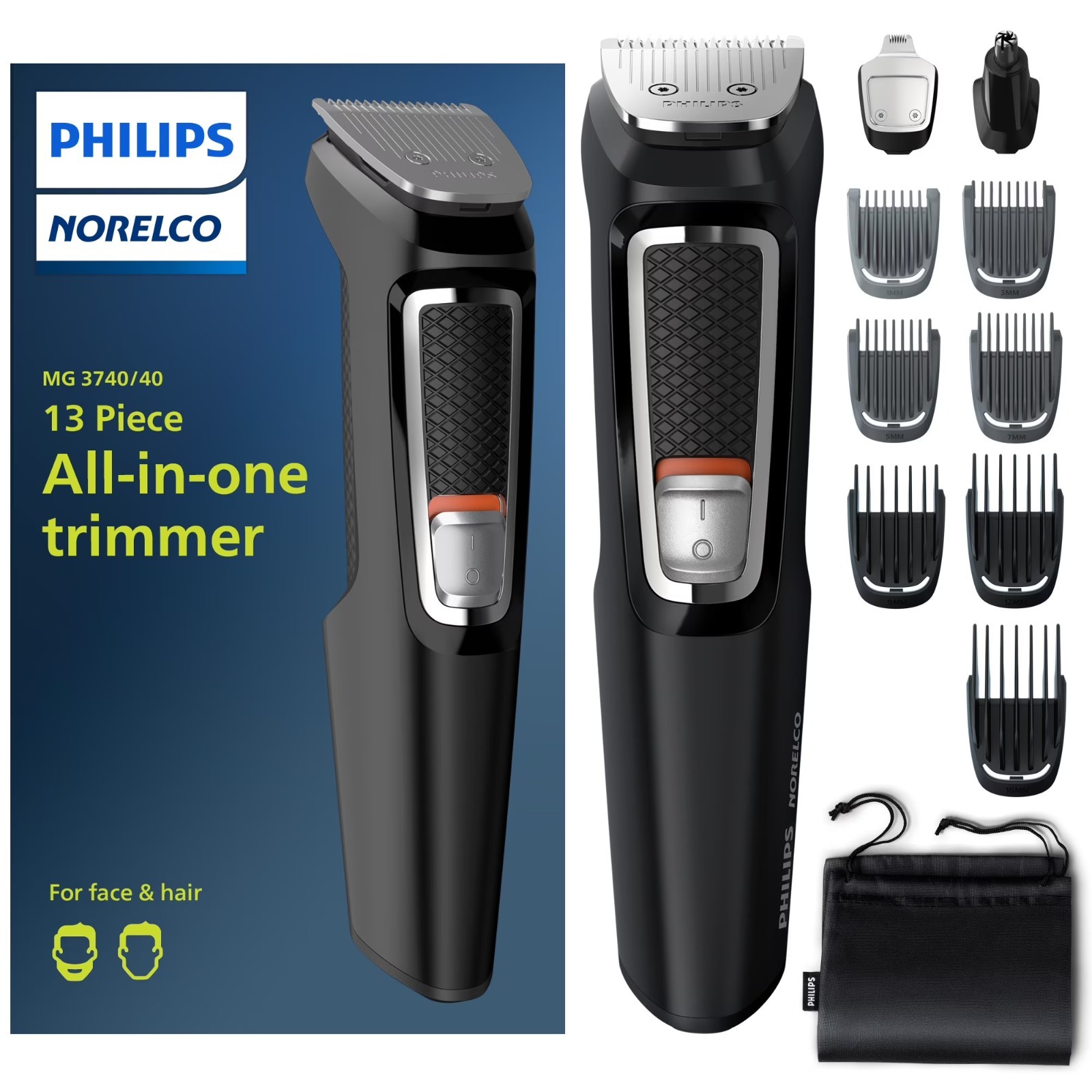 Philips Norelco Multigroom 3000 Cordless Beard Hair Trimmer MG3740/40 Kit