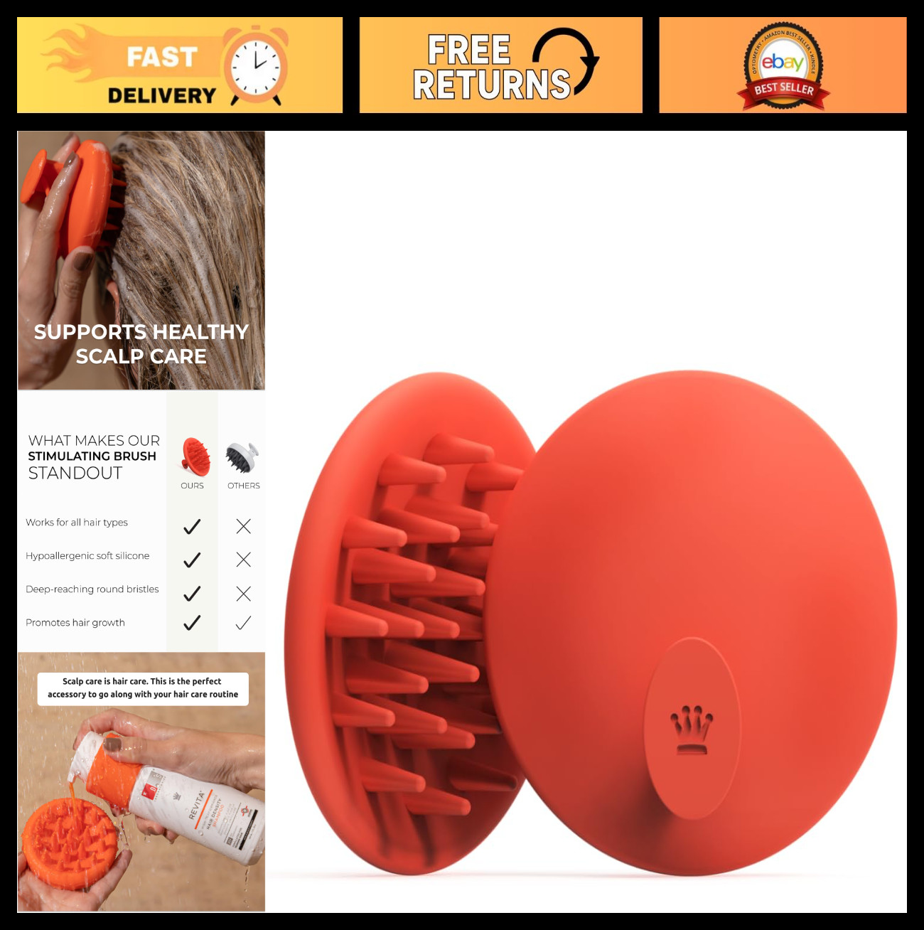 Revitalizing Silicone Scalp Brush – Shampoo Massager for Clean, Fresh Hair, Ergo