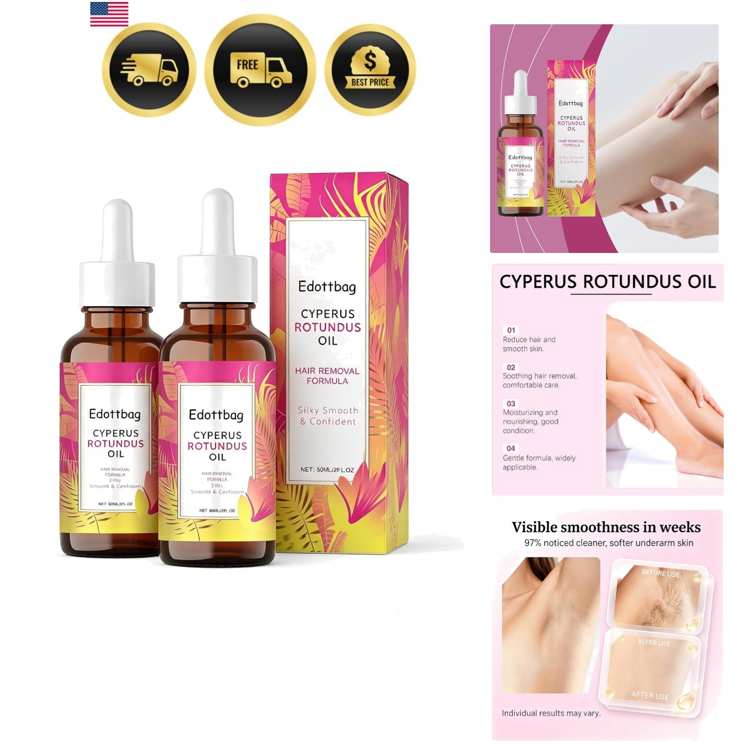 2PCS Natural Cyperus Rotundus Oil for Hair Removal & Hair Growth Reduction – …