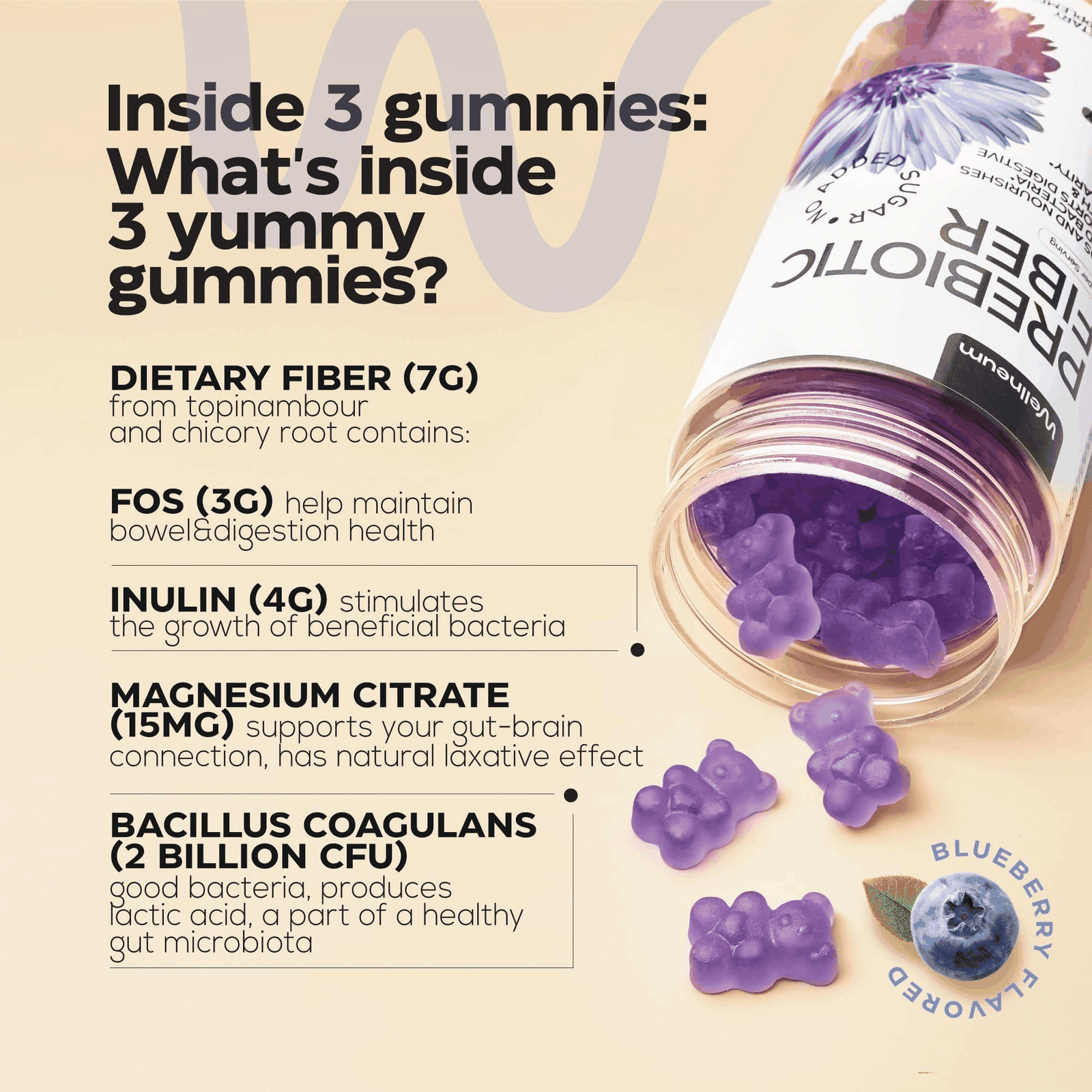 High Prebiotic Fiber Gummies for Adults 7G per Serving 160 pcs Dietary Beet FOS