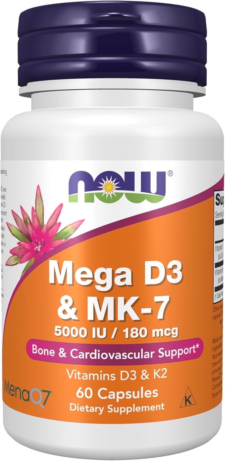 Suplementos Now – Mega D-3 y MK-7 con vitaminas D-3 y K-2, 5.000 UI/180 mcg, sop