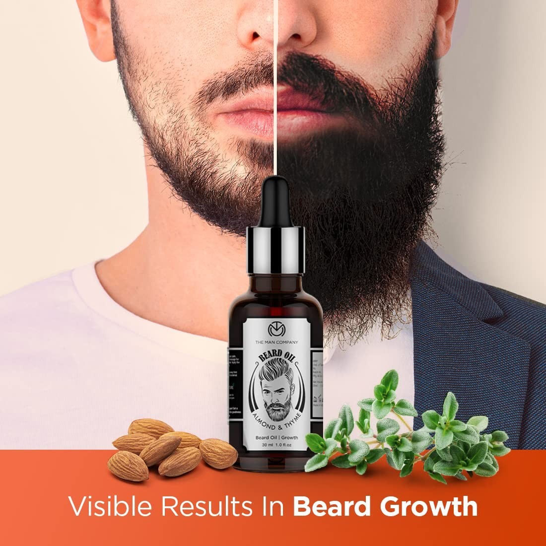 100% Natural Beard Oil with Almond & Thyme – Promote Growth & Shine – 1.1 Oz