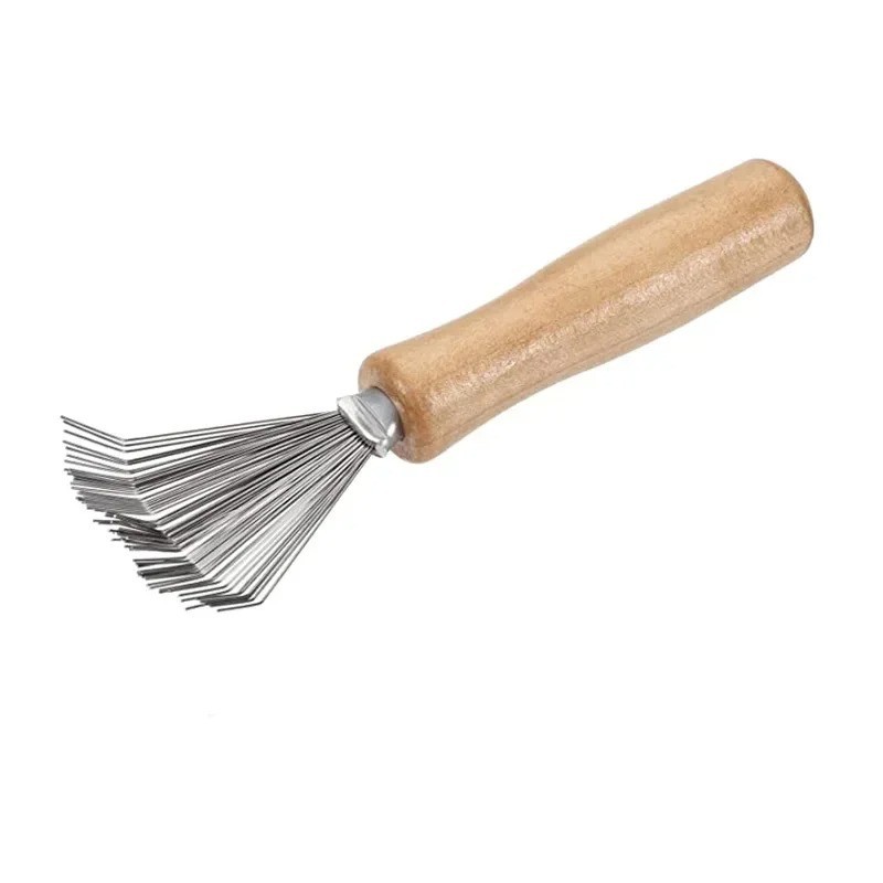 1pc Hair Brush Cleaner Mini Dirt Remover Rake Comb Wooden Handle Cleaning Tool