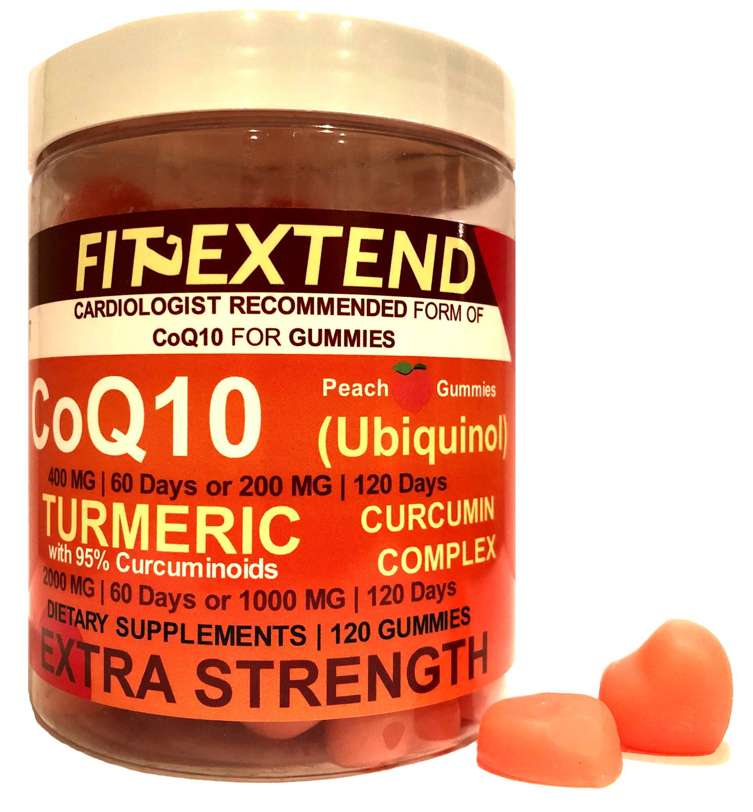 COQ10 200mg Turmeric Gummies 2,000mg Tumeric per serving PEACH anti aging 120 CT