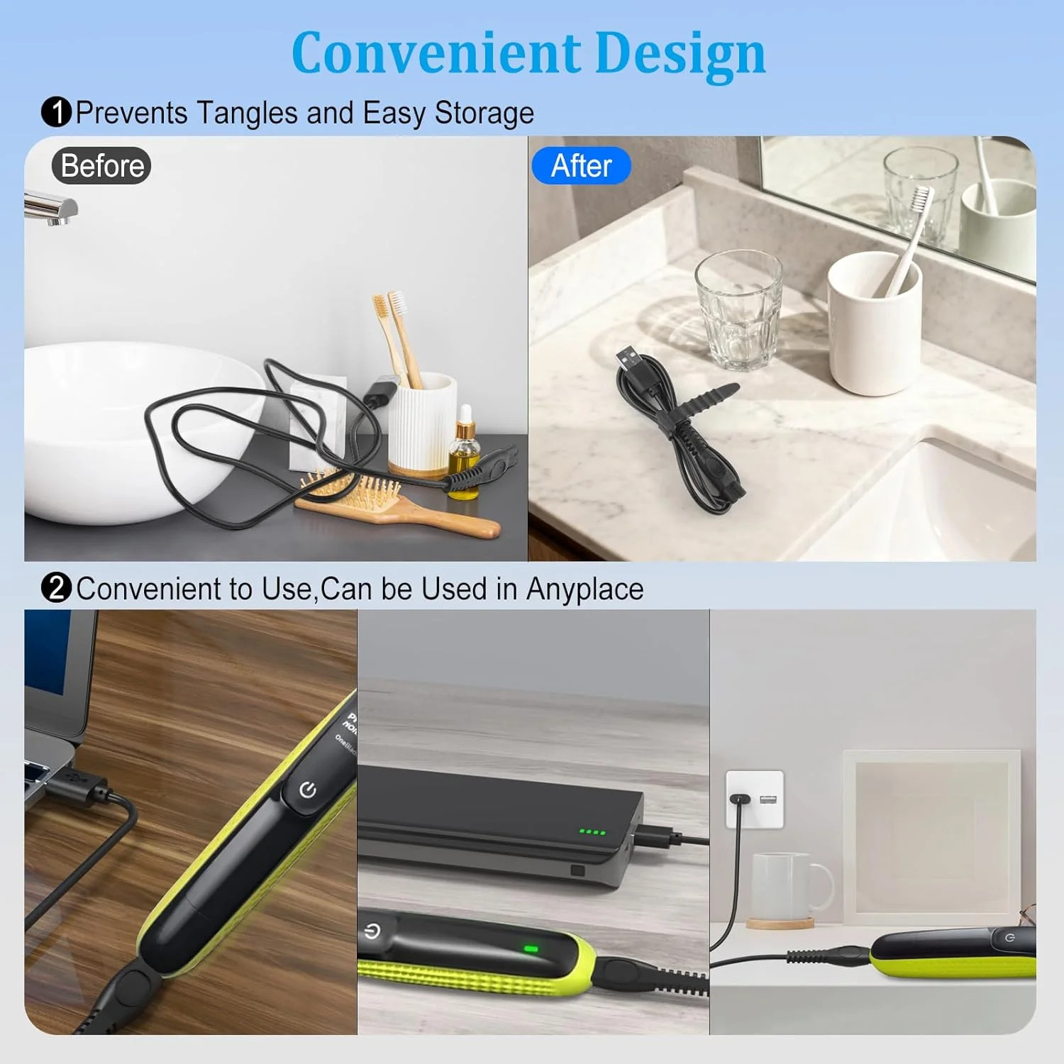 5V USB Charger Cord Compatible with Philips Norelco One Blade 360 Shaver QP2724