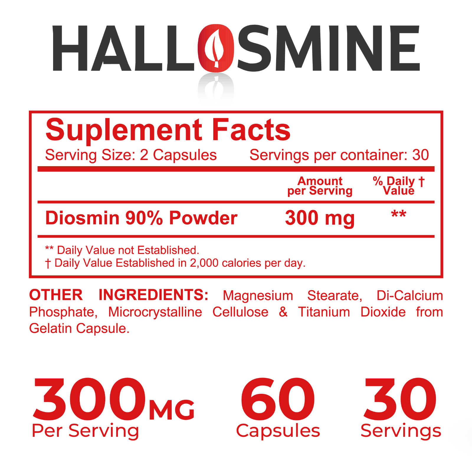 HALLOSMINE 300 Mg – Vascular Health & Vein Support – Diosmin Circulation 60 Cap