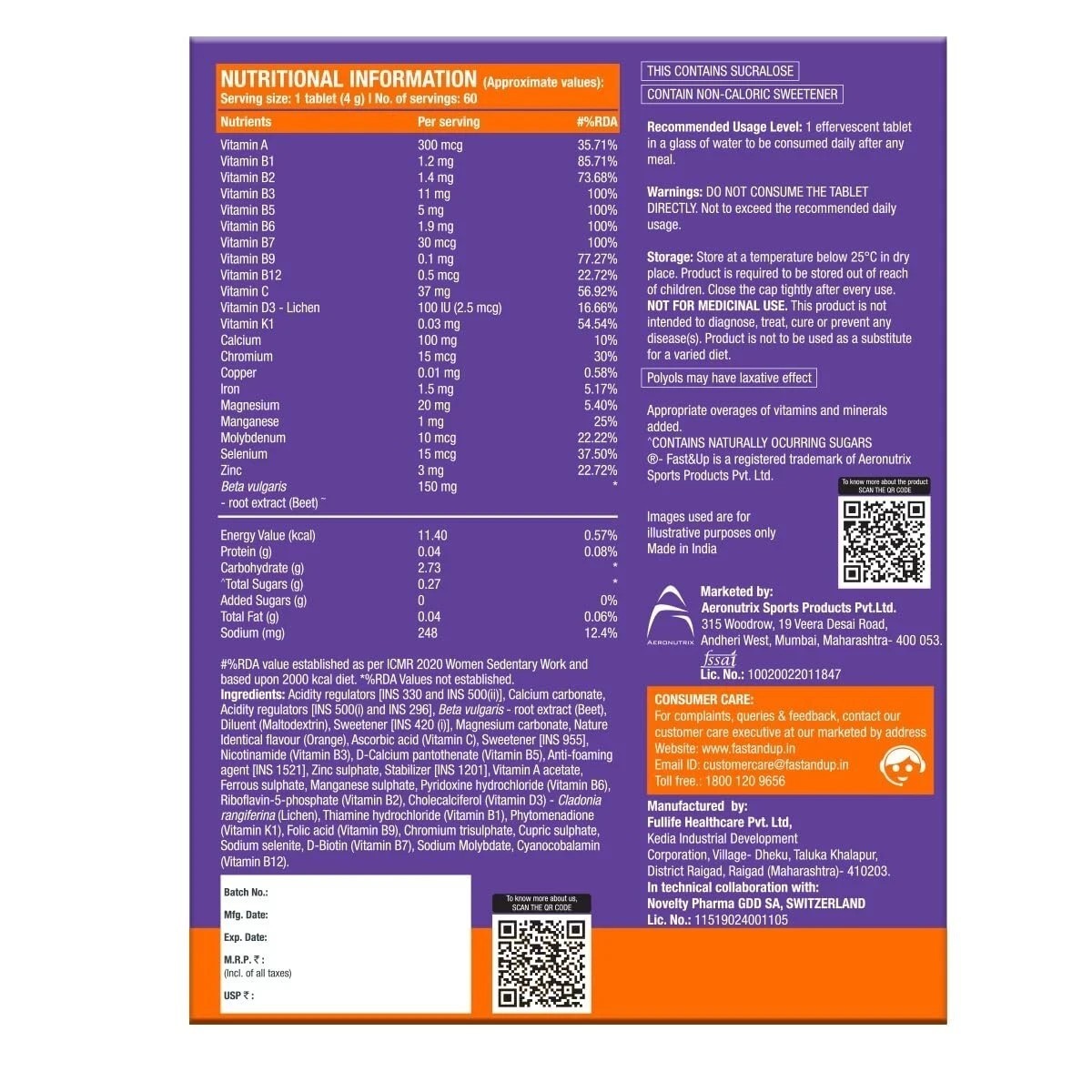 Fast&Up Vitalize Immunity Essential Multivitamin For Men & Women(Orange Flavor)