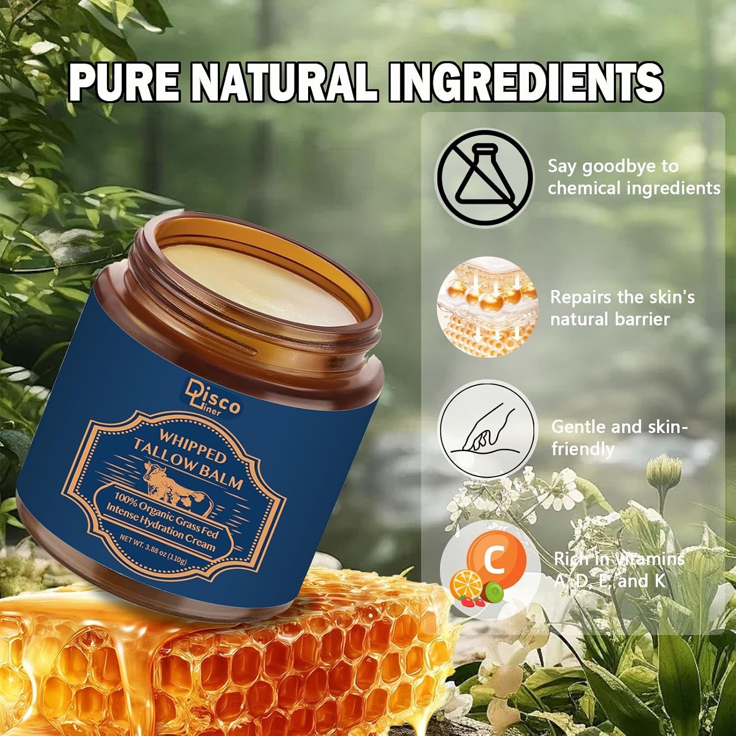 Natural Skin Repair Balm – 100% Grass Fed Beef Tallow & Hydrating Oils, 8.15 oz