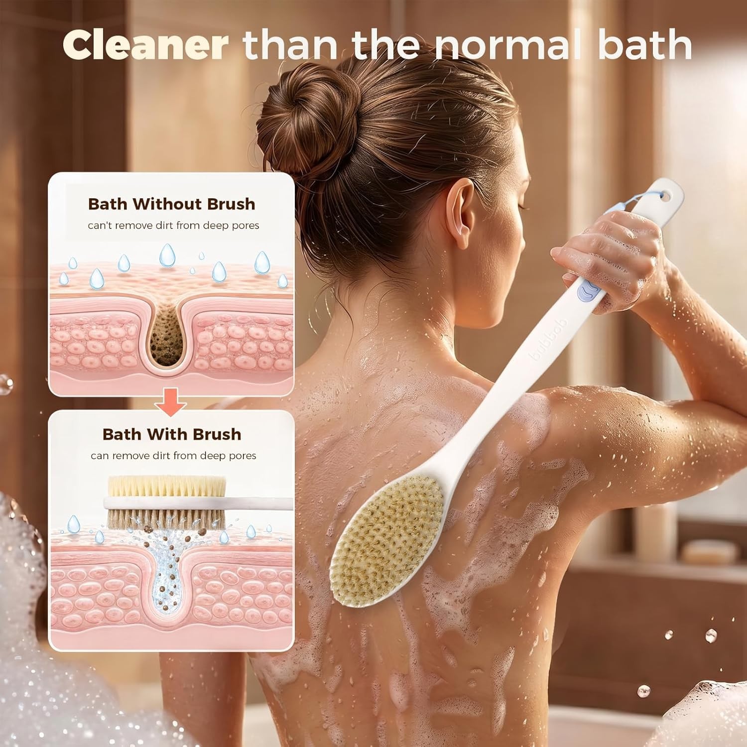 Back Scrubber anti Slip for Shower, Shower Brush Long Handle with Stiff and Soft