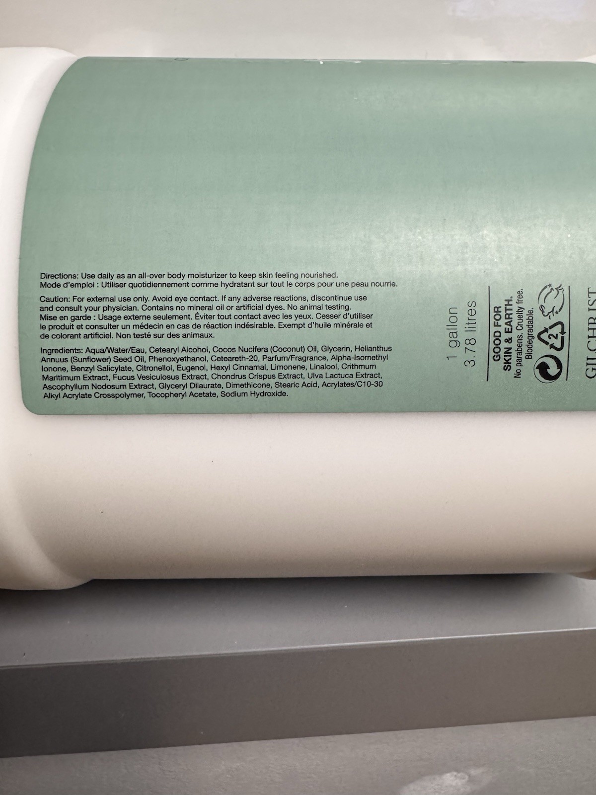 Gilchrist Soames Spa Therapy Relaxing Sea Fennel Body Lotion GALLON Pump Refill