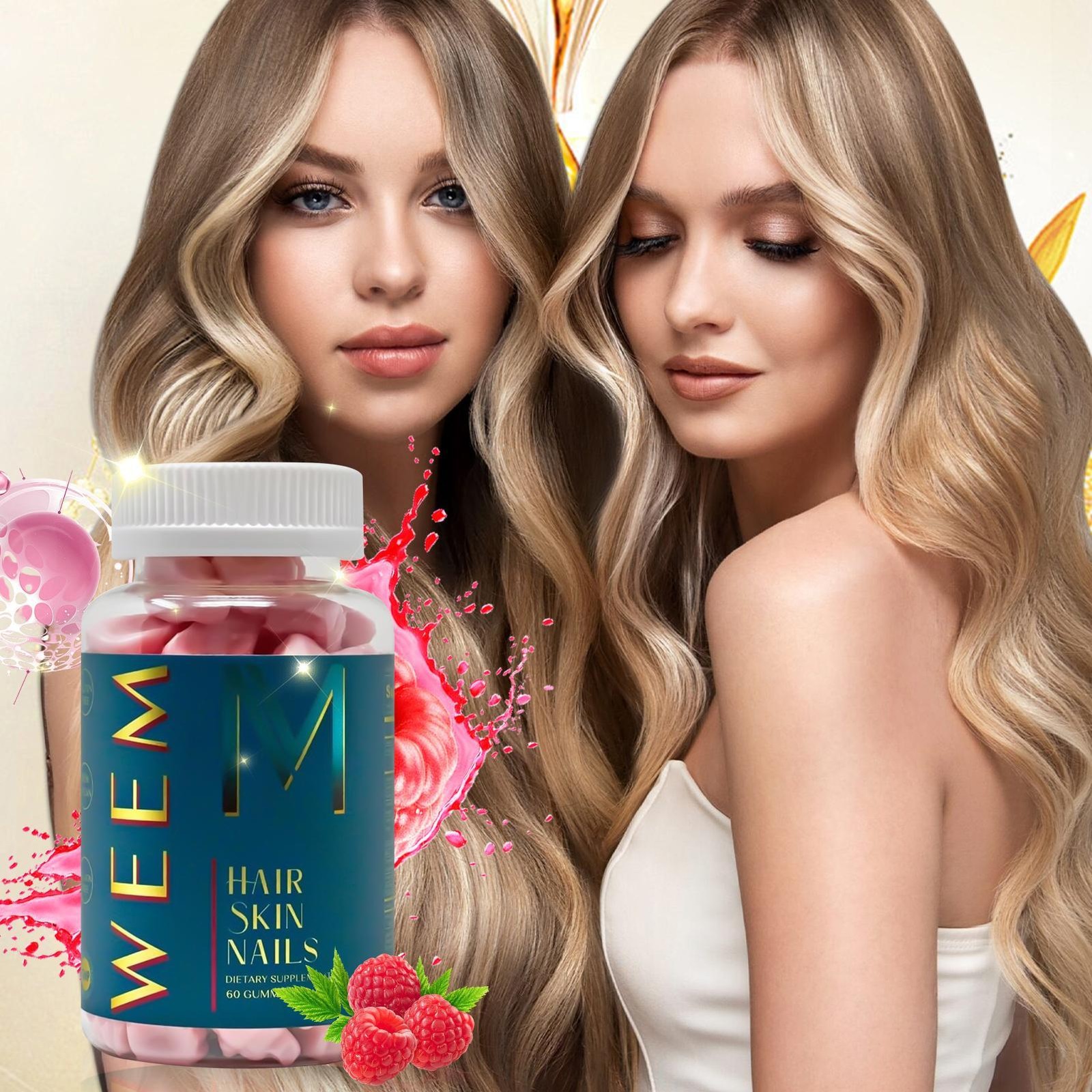 WEEM Hair Skin and Nails Gummies, Vegan biotin Vitamins, Healthy Hair