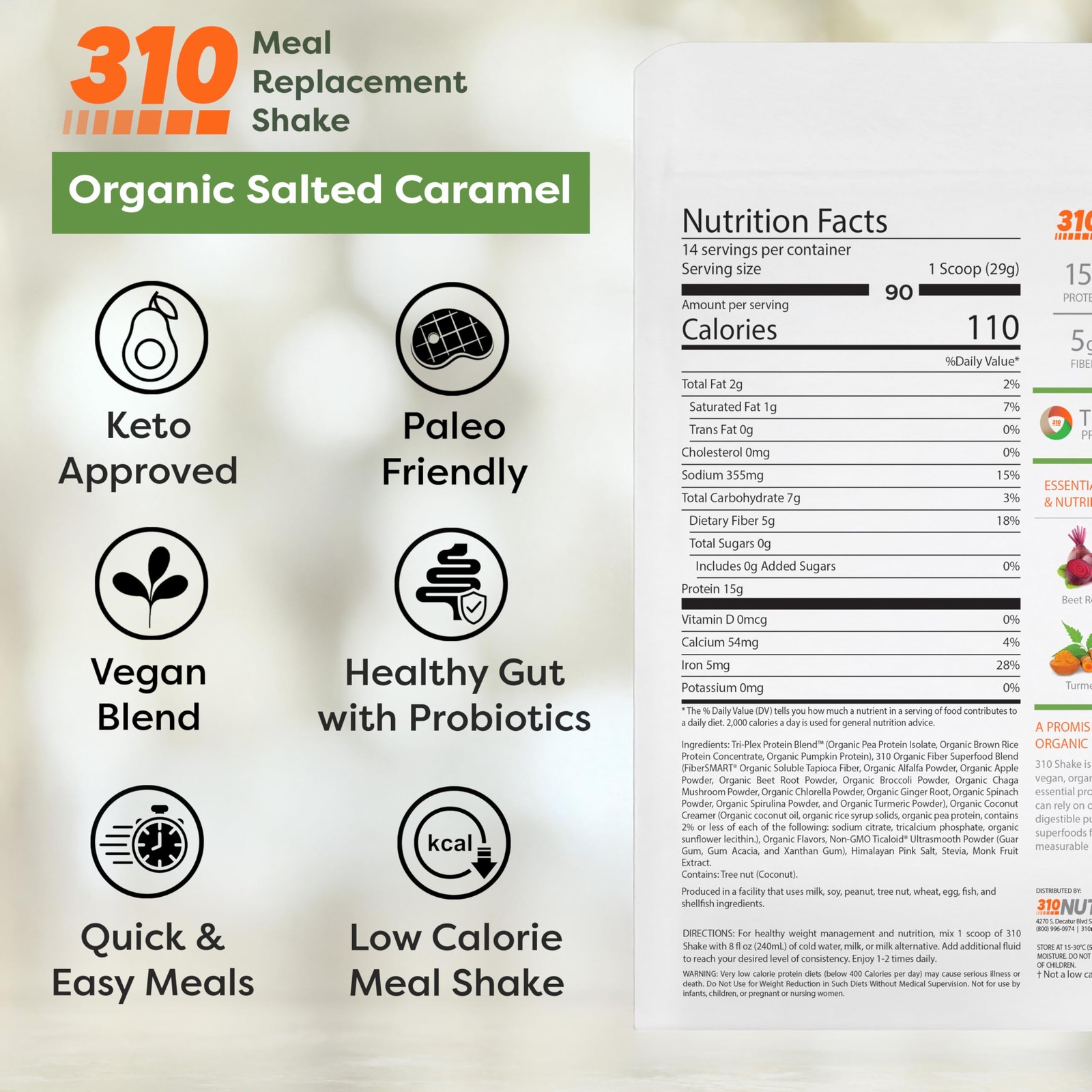 310 Nutrition Organic AllInOne Meal Replacement Shake Powder PlantBased Prot…