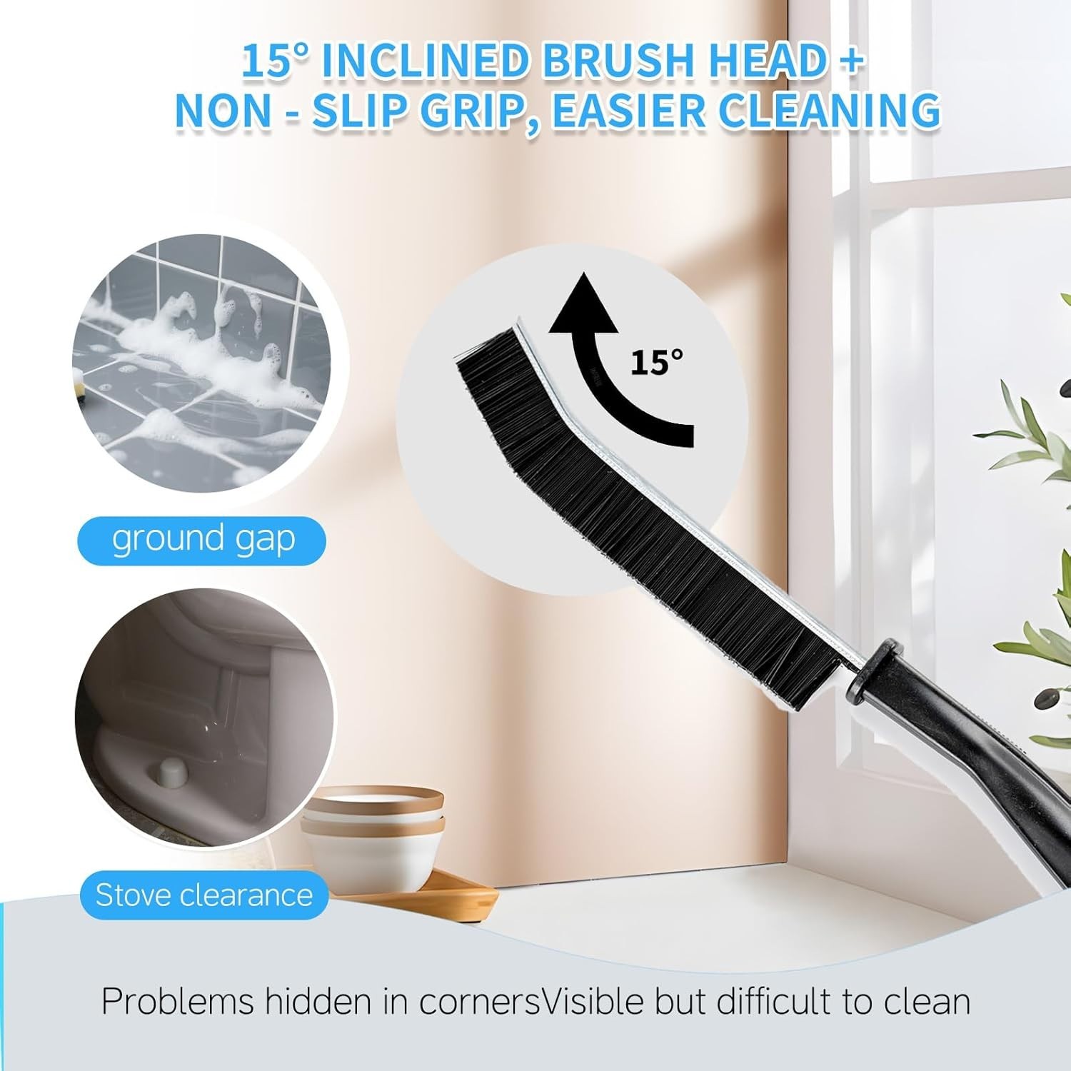 3-Piece Crevice Cleaning Brush Set – Ergonomic Non-Slip Grip for All Surfaces