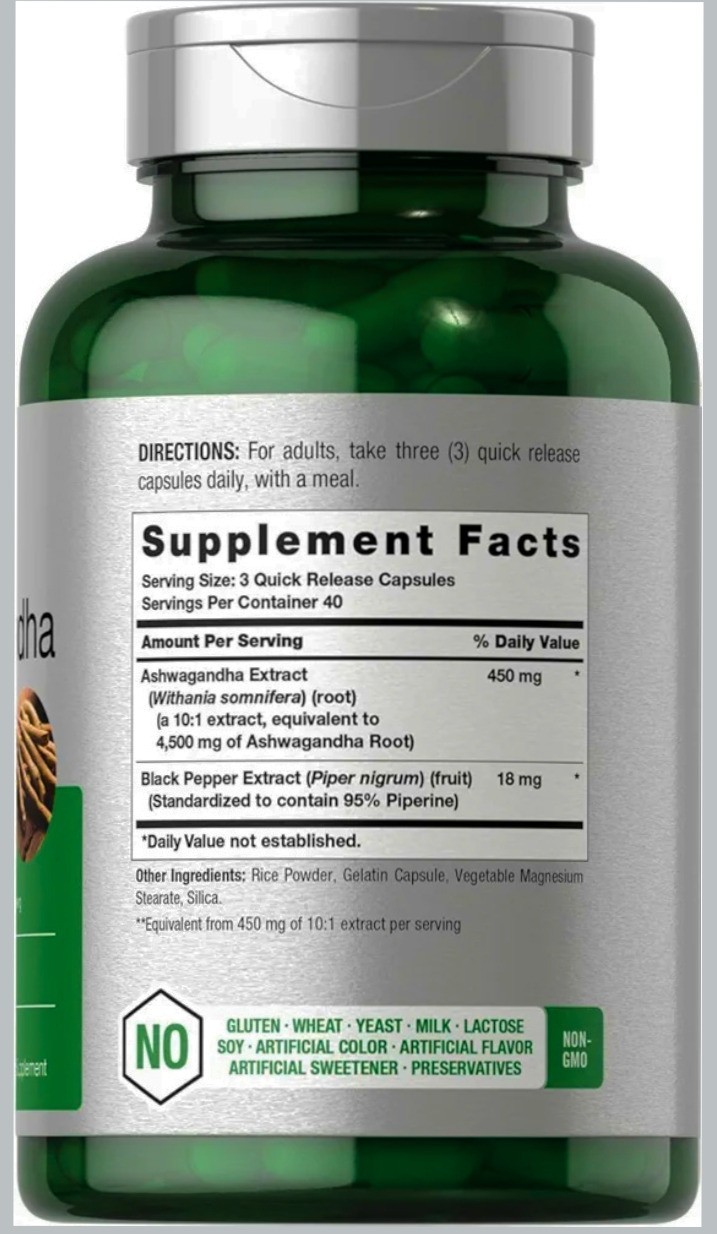 Horbäach Ashwagandha Supplement | Max Strength | 120 Capsules | Non-GMO, Gluten