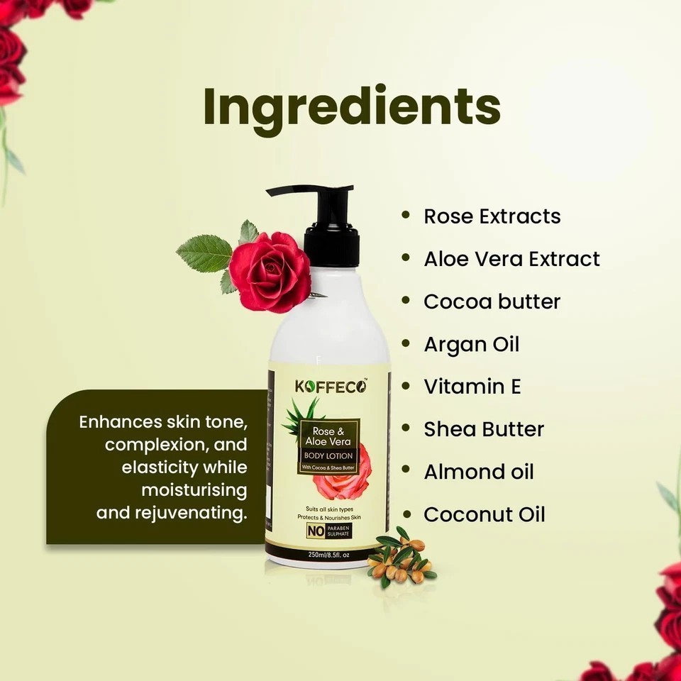 Koffeco Rose And Aloe Vera Body Lotion For Normal To Dry Skin 250ml