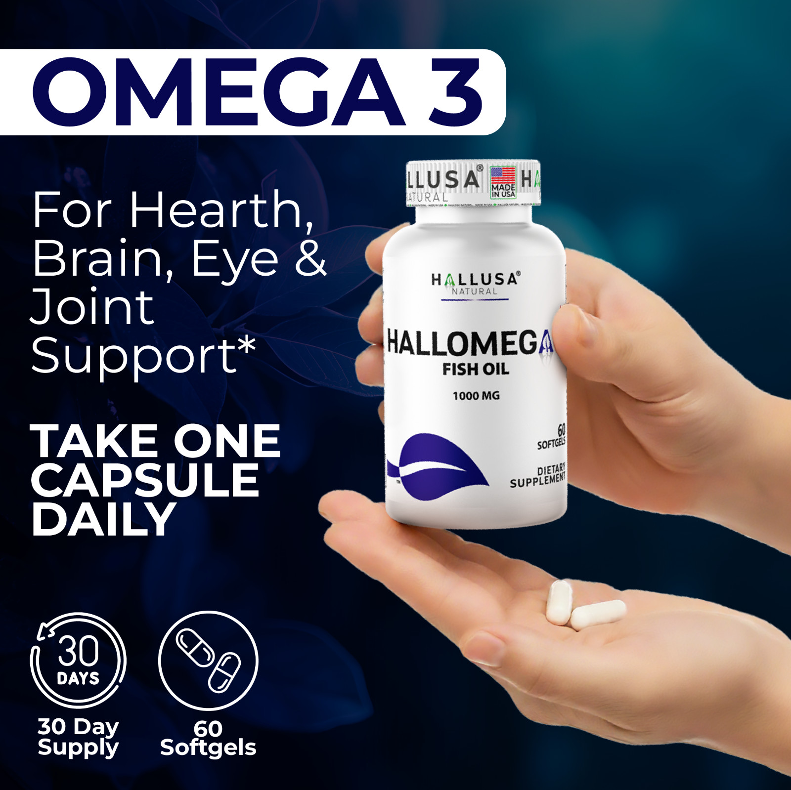 OMEGA 3 – Fish Oil Supplement – Cardiovascular Wellness – 60 Softgels