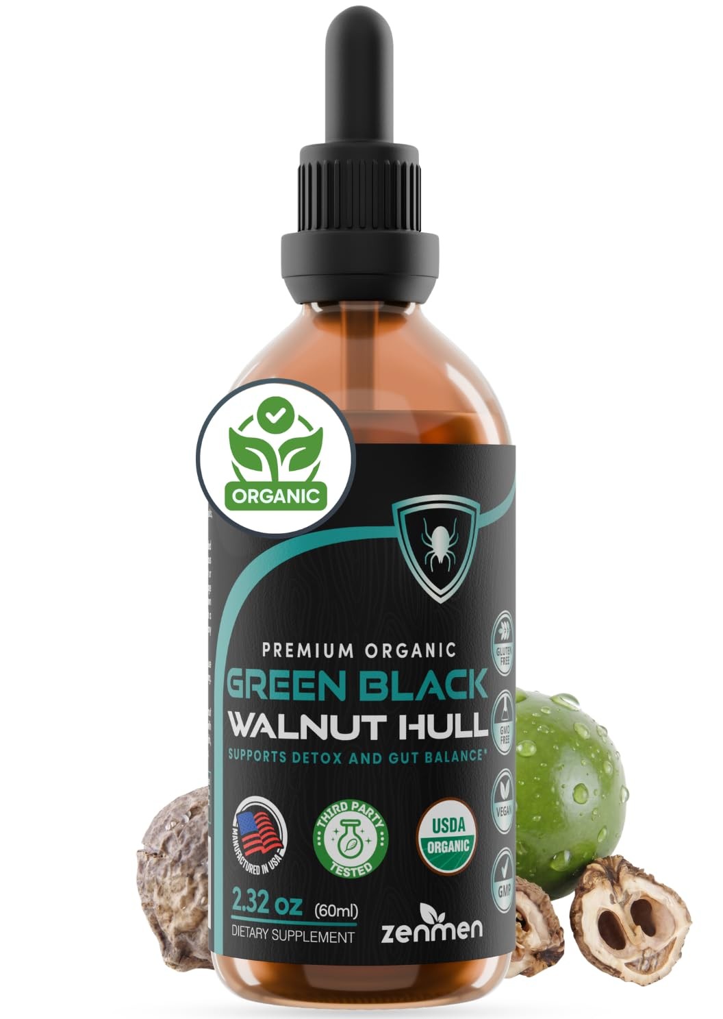Organic Green Black Walnut Hull Tincture – 2.32 Fl Oz (Pack of 1)