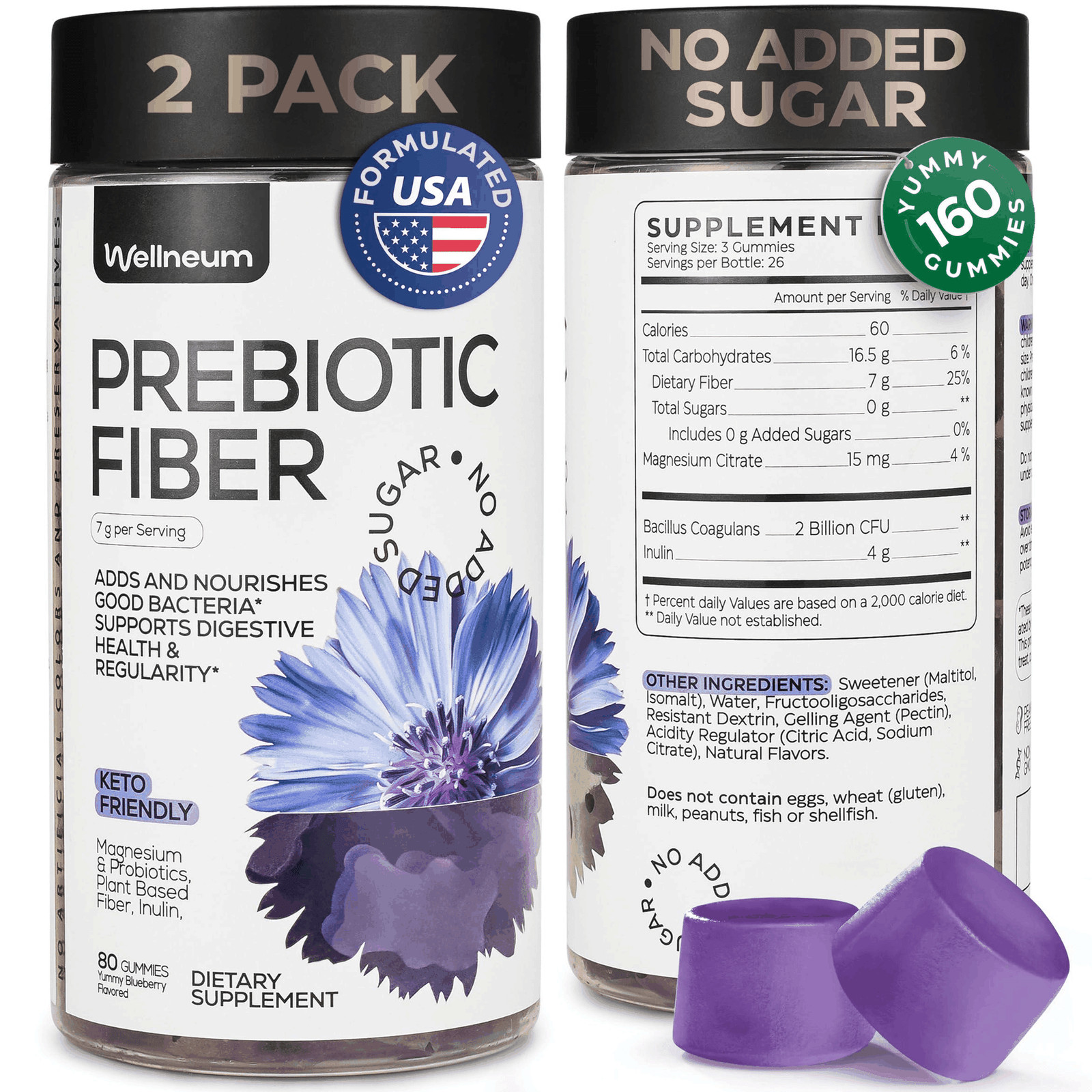 High Prebiotic Fiber Gummies for Adults 7G per Serving 160 pcs Dietary Beet FOS
