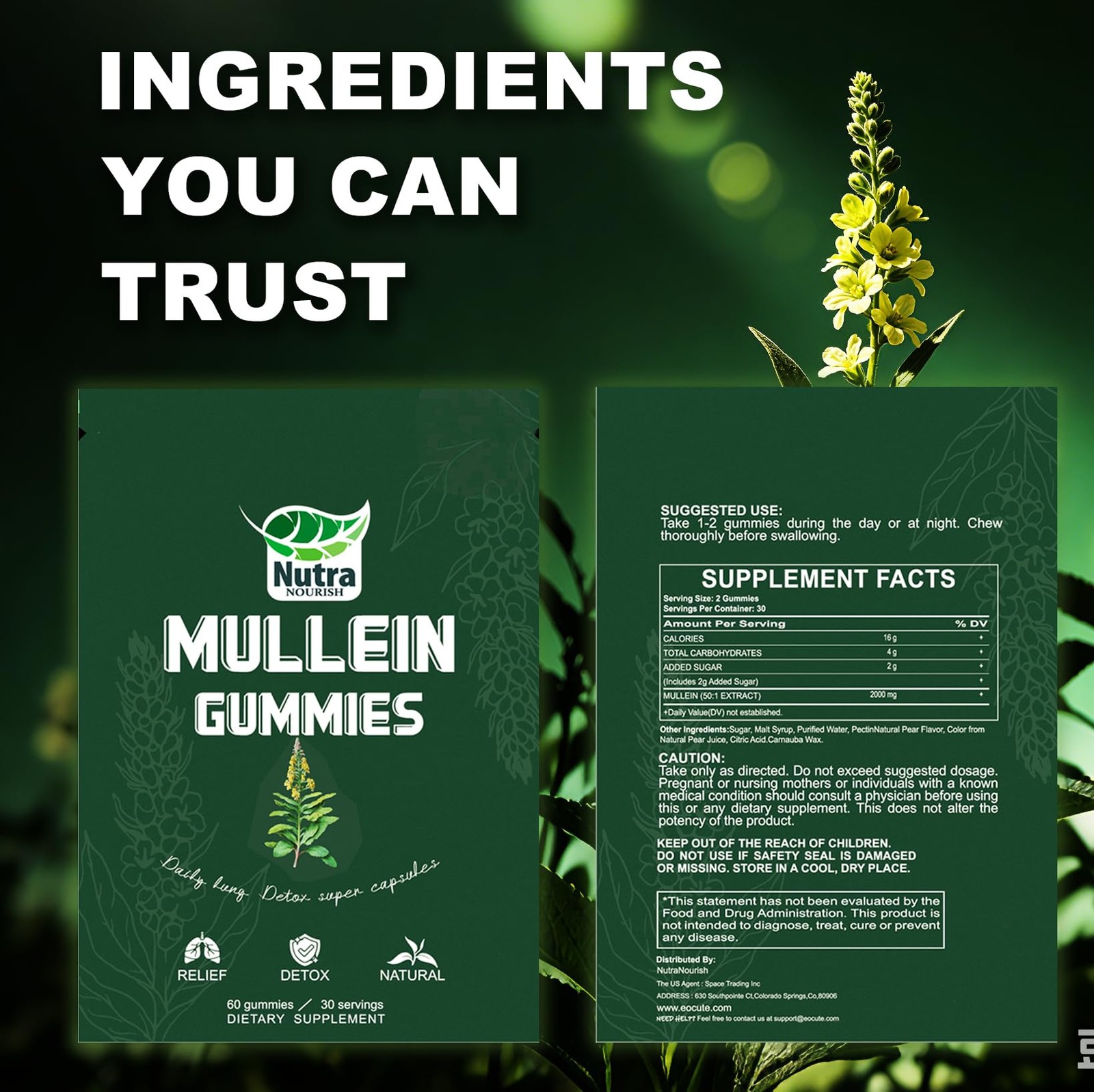 NutraNourish Mullein Gummies, 2000mg Mullein Leaf Extract 501 per Serving, Lu…