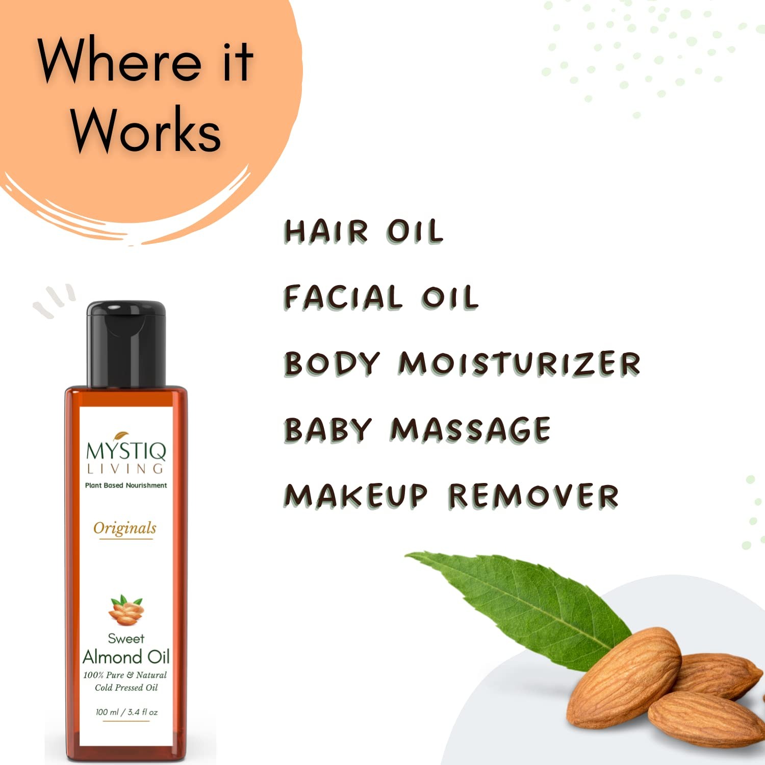 Mystiq Living Sweet Almond Oil For Glowing Skin And Soft Hair 100ml