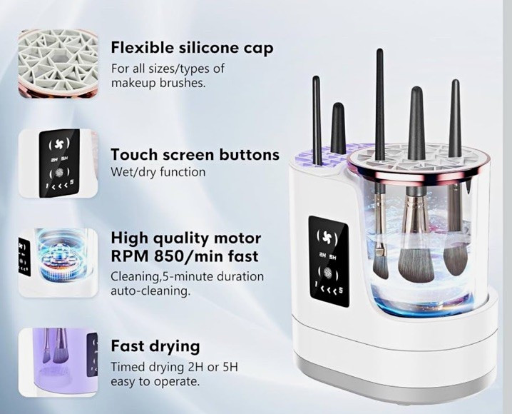 Electric Makeup Brush Cleaner & Drying Machine Touch Screen HZ-008 White