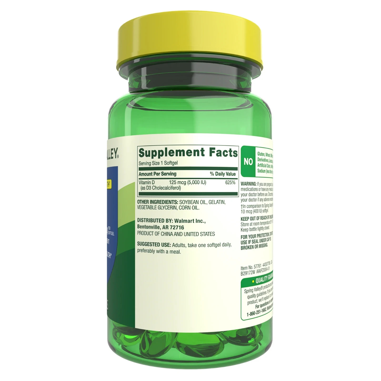 Spring Valley Vitamin D3 Supplement Softgels – 5000iu 250 Count