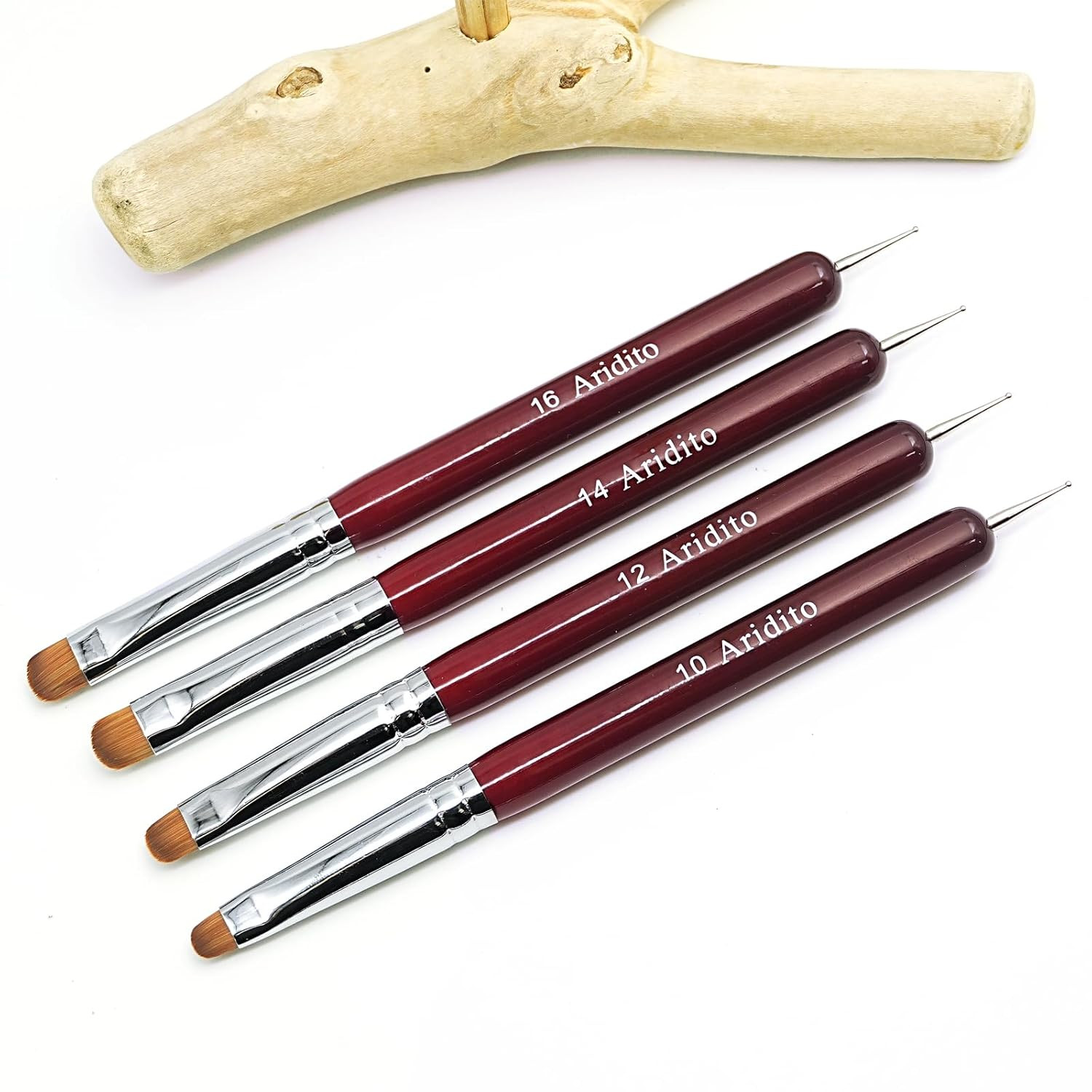 4Pcs Professional Red Wood French Nail Brushes | Clean-Up Brushes & Dotting Pens