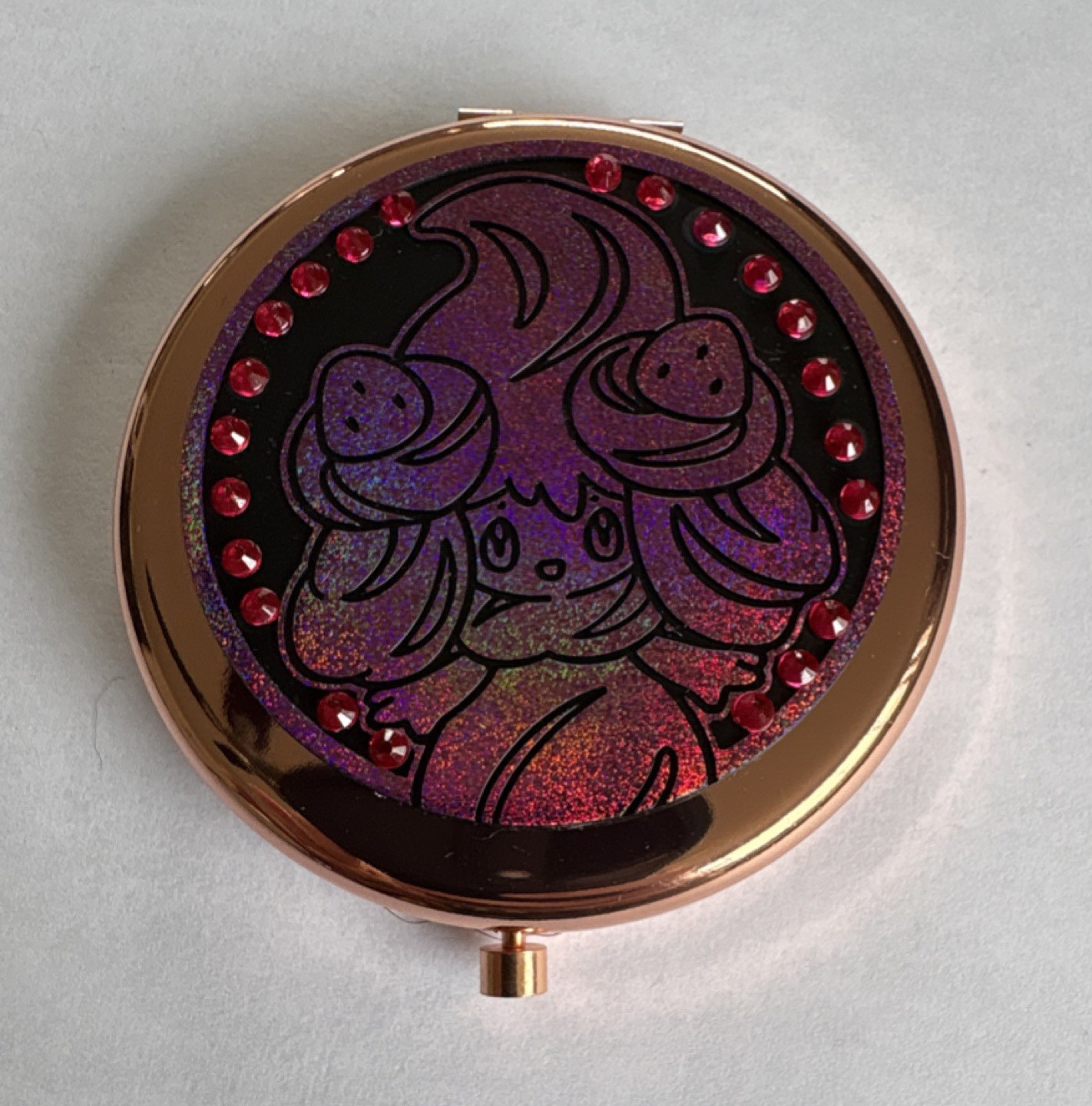 Rose Gold Round Folding Dual-Sided Compact Mirror featuring Pokemon Coin