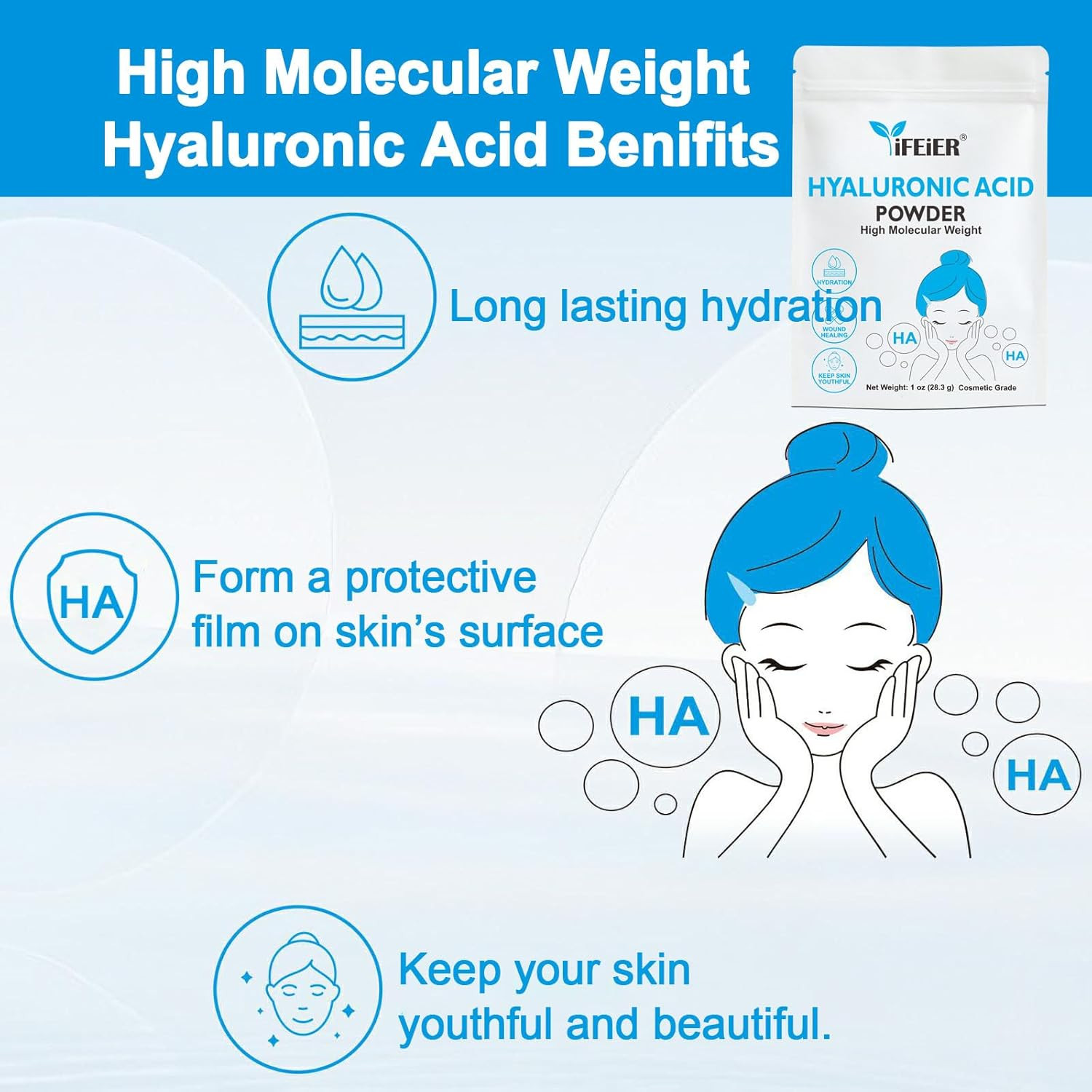 Hyaluronic Acid Powder | High Molecular Weight Hyaluronic Acid Serum Powder | 1o