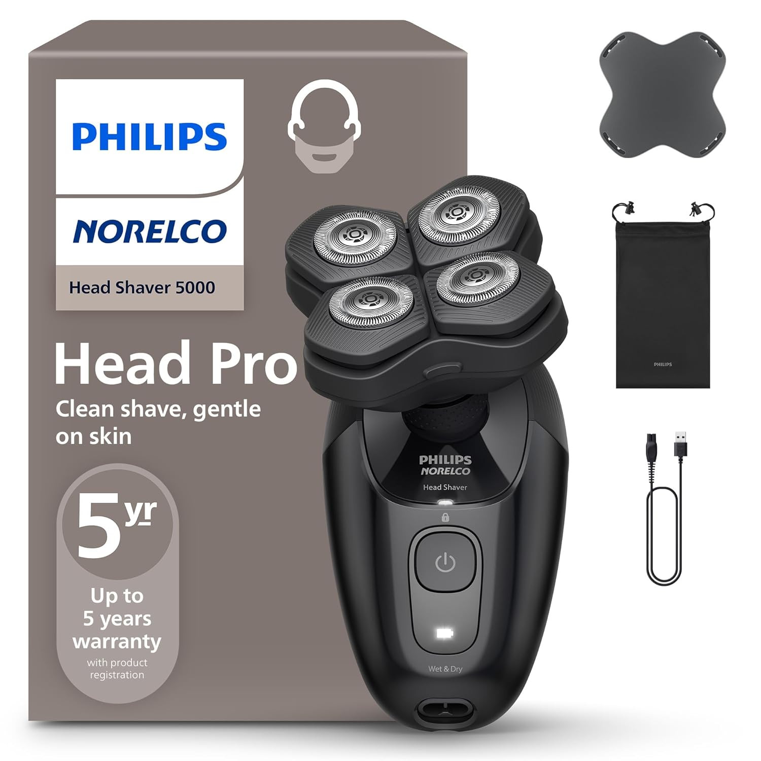 Philips Head Shaver Pro 5000 Series – Electric Shaver for Men and Women, 360° F