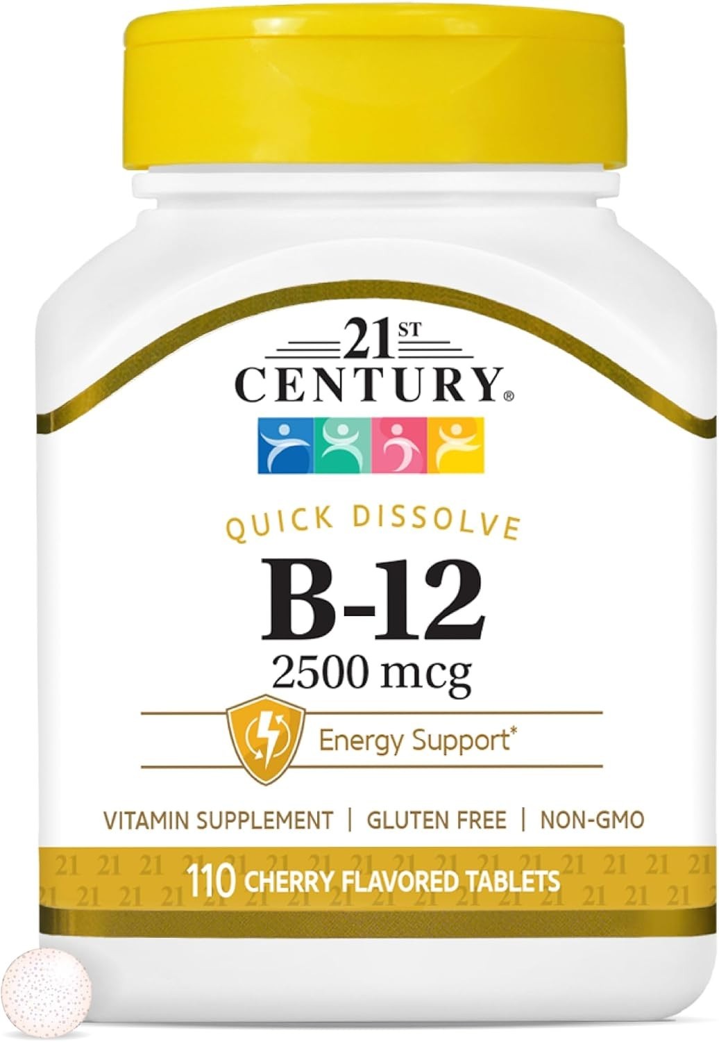 Cherry Flavor B-12 2500 mcg Tablets – Quick Dissolve for Natural Energy, 110 Ct