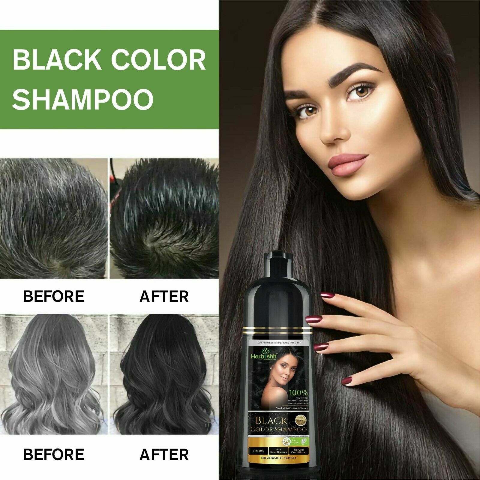 2PCS AMMONIA FREE HERBISHH HAIR COLOR SHAMPOO HAIR DYE -BLACK