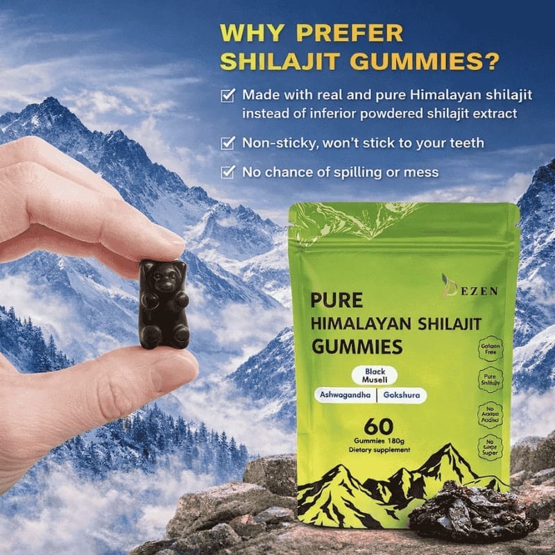 DEZEN Himalayan Shilajit Gummies 3000mg with Ashwagandha 60Pcs Vitality Boost