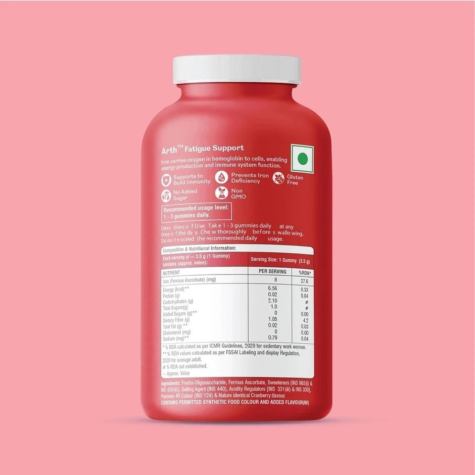 Arth Iron Gummies | Made in FDA Facilities | Ferrous Ascorbate & Folic Acid, 30N