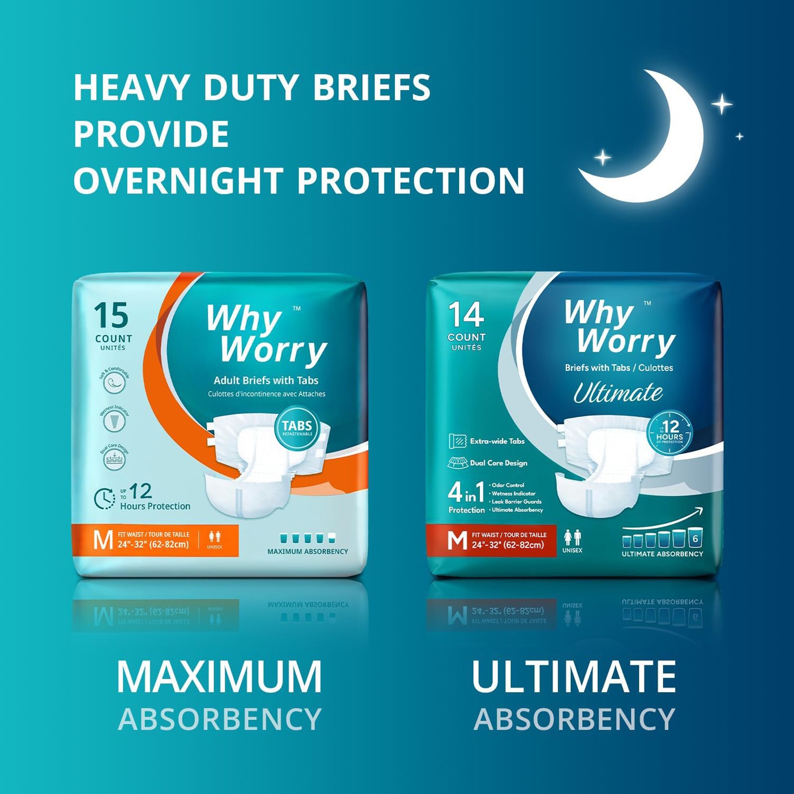 WHYWORRY Adult Unisex Briefs with Tabs, Ultimate Absorbency, Small, 14 Count