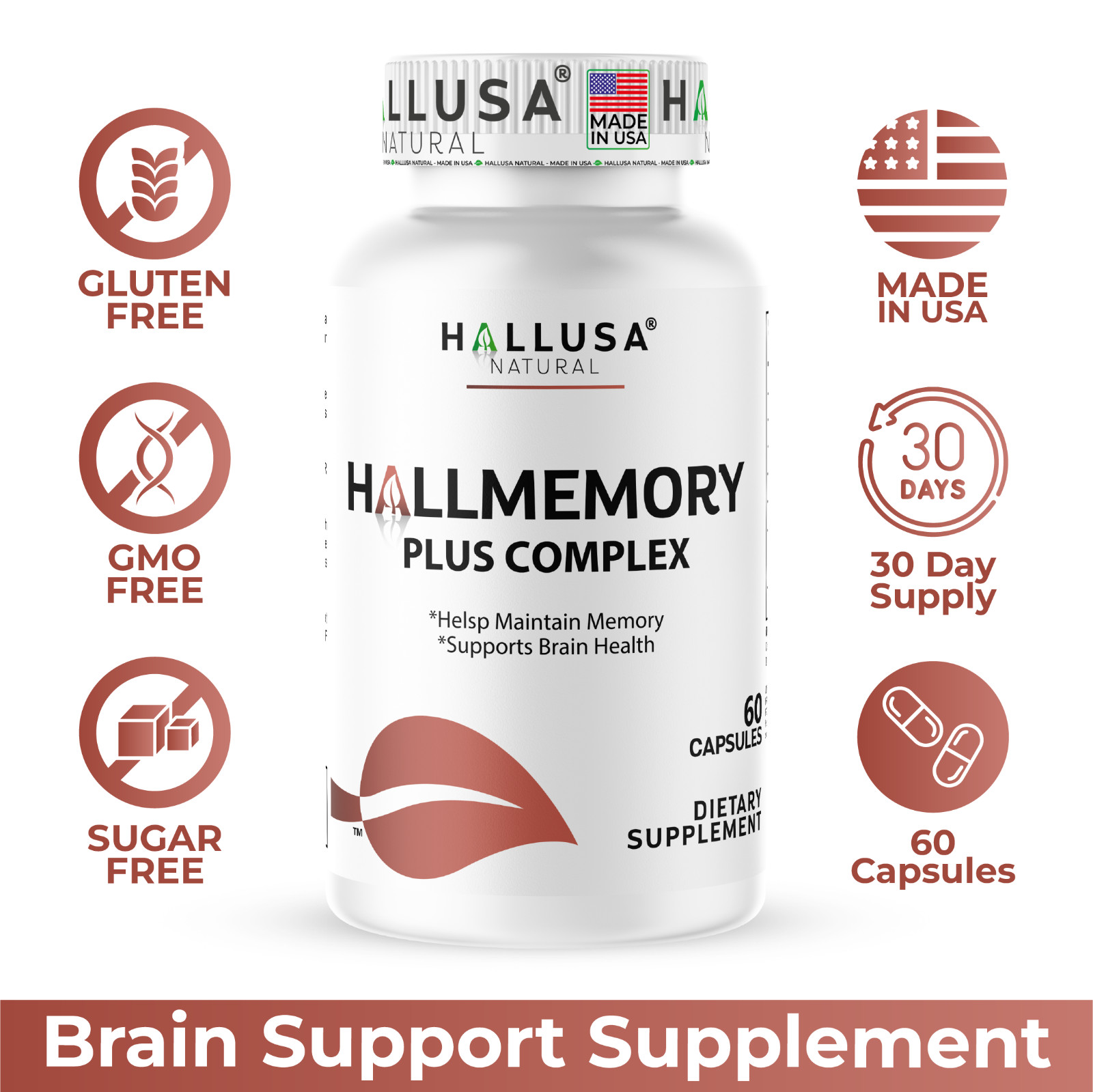 HALLMEMORY – Brain Health – Mental Concentration – Focus Function 60 Caps