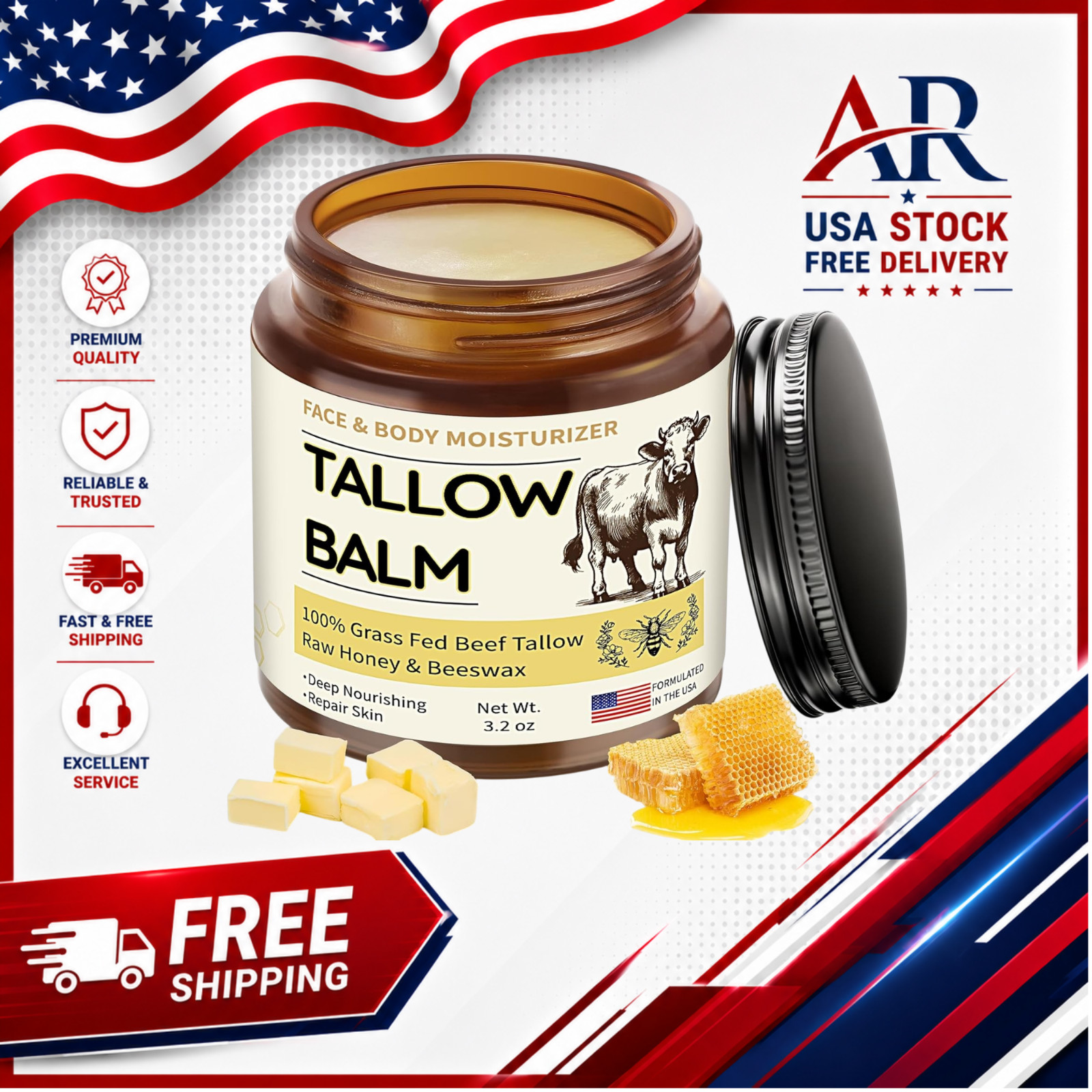 Veakoo Beef Tallow for Skin, Organic Whipped Tallow and Honey Balm, Grass Fed…