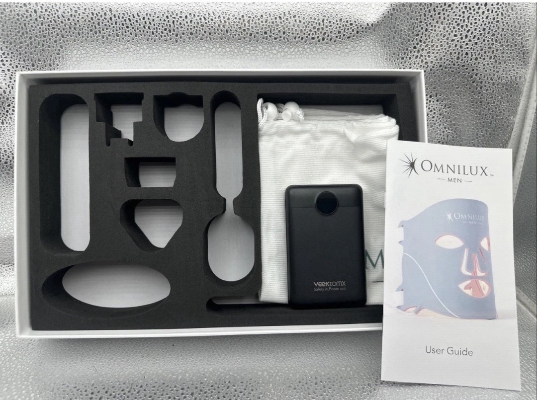 LikeNew-Omnilux MensLED Mask Therapy Device Reduce Lines Wrinkles-MASK&POWERBANK