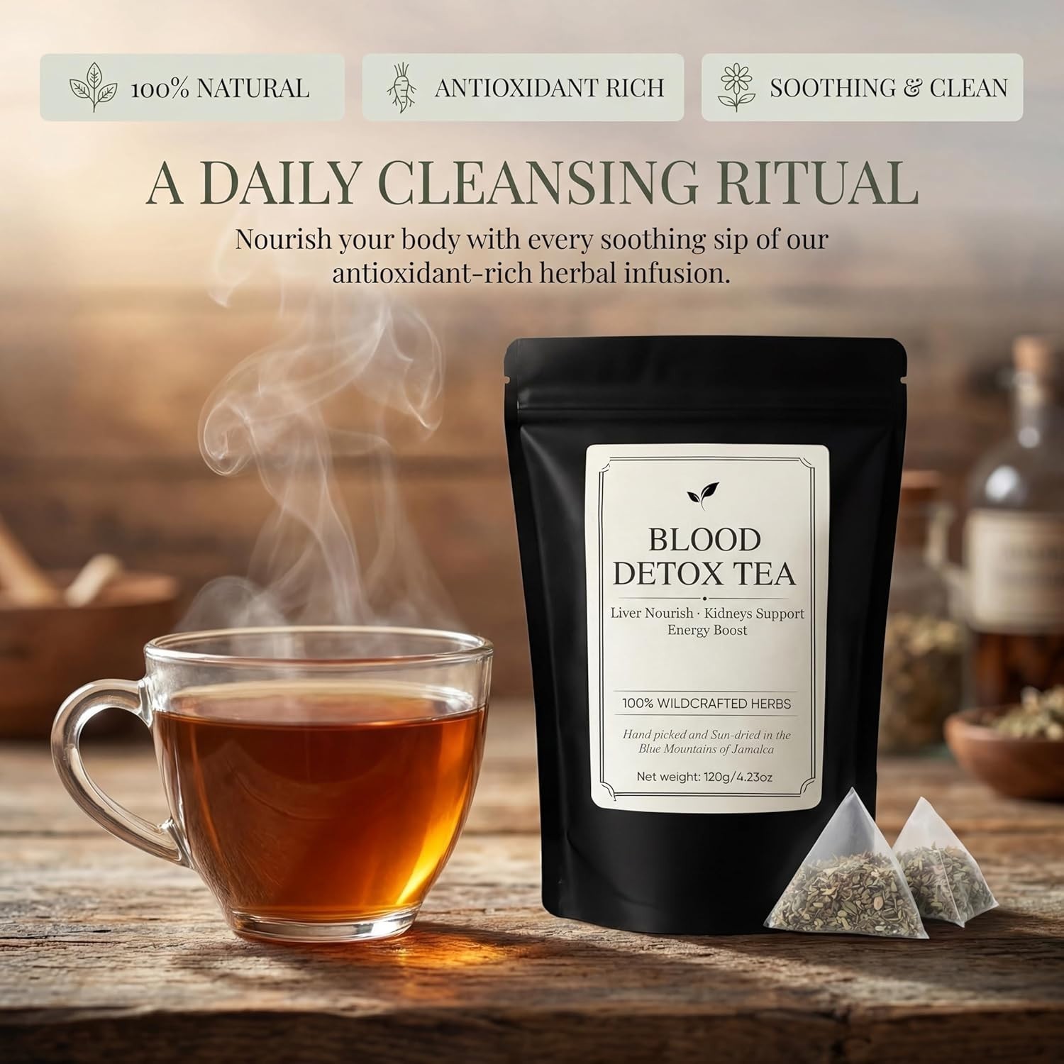 Jamaican Healing Garden Blood Detox Tea,Wildcrafted Herbs with Guaco,Burdock R..