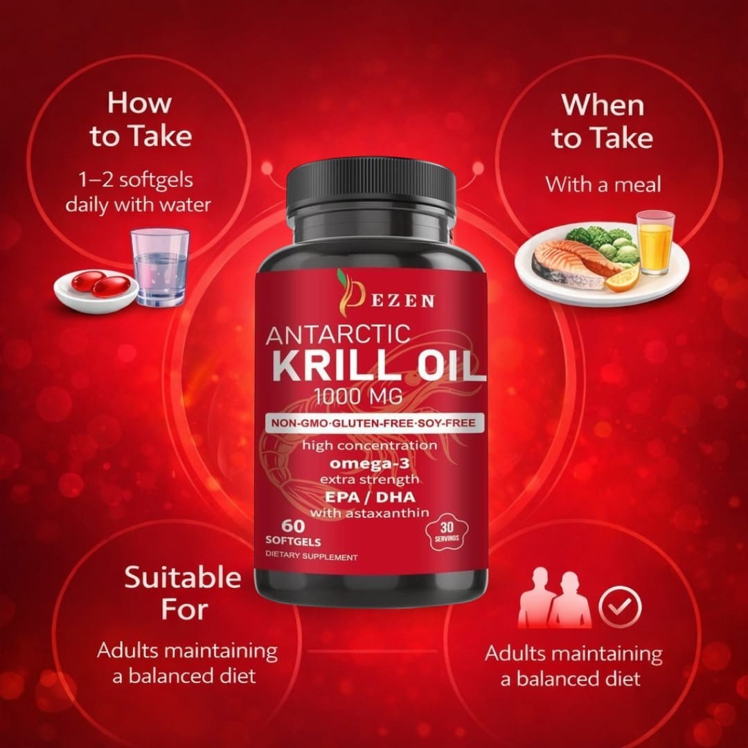DEZEN Krill Oil Softgels with Omega-3 60 Count – Heart & Brain Support