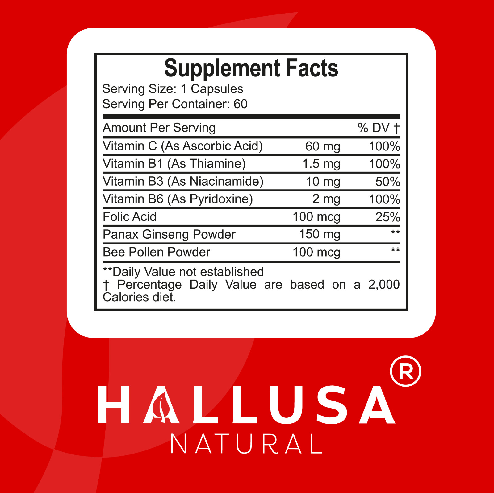 Energy – Memory and Focus Supplements – Energy Boost – Folic Acid – 60 Caps